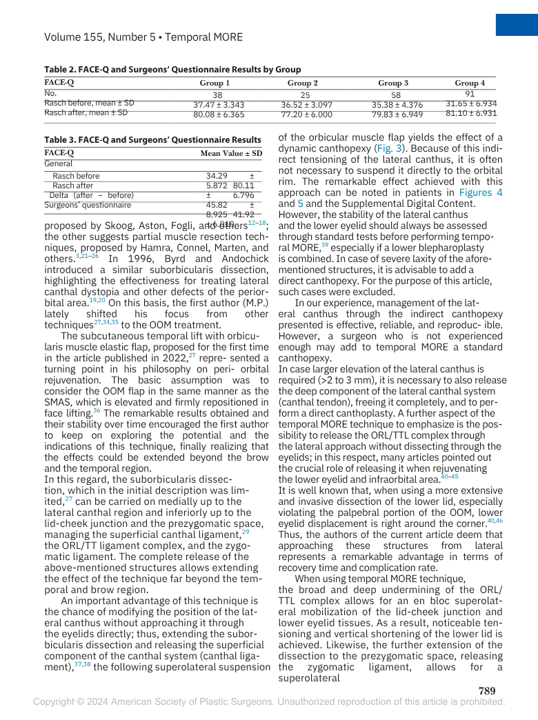 Pagina di un articolo scientifico con tabelle, testo e riferimenti, discute tecniche di chirurgia oftalmica.