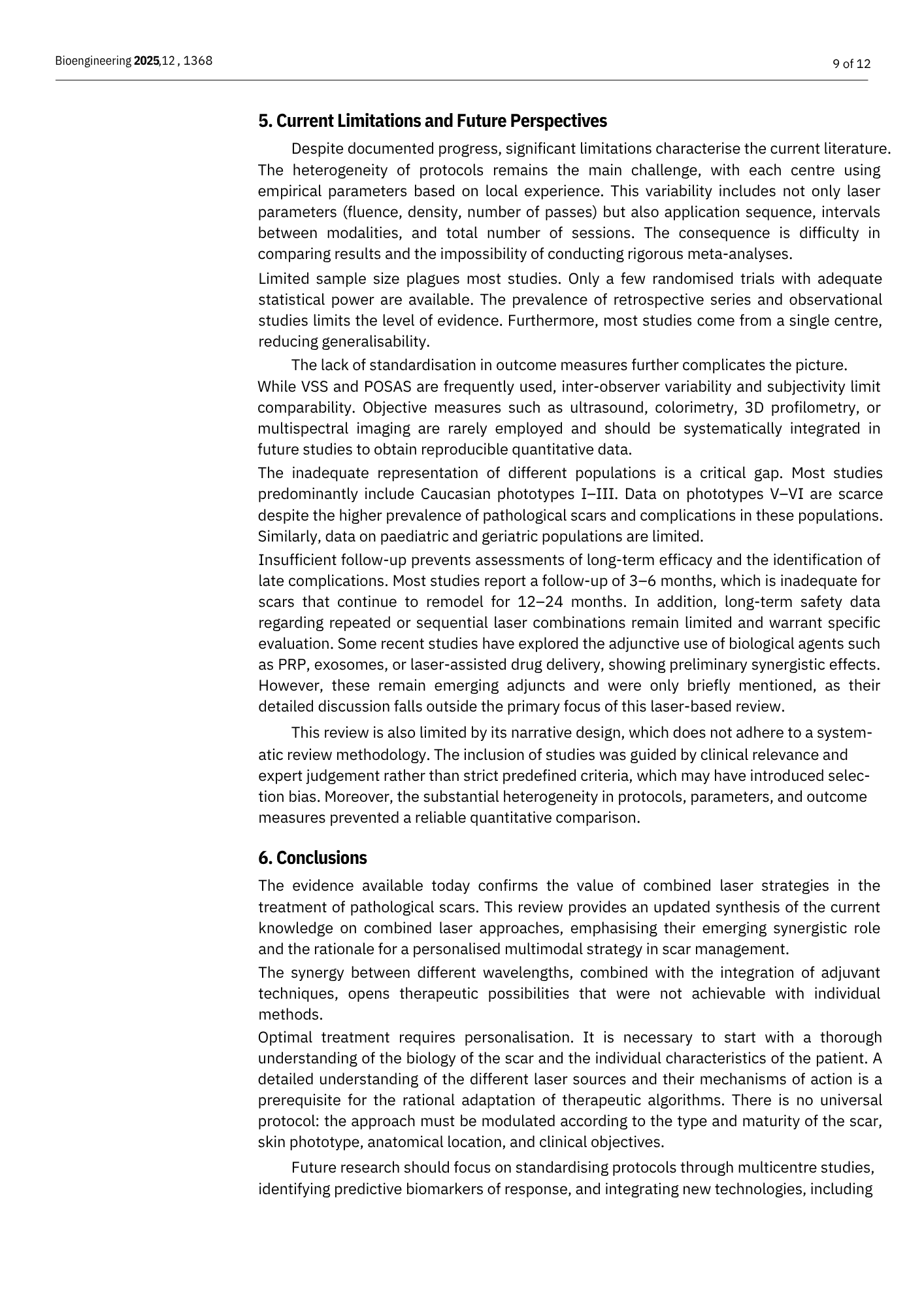 Pagina di un documento scientifico con testo in inglese e sezioni intitolate 'Current Limitations and Future Perspectives' e 'Conclusions', visualizzata in formato digitale.