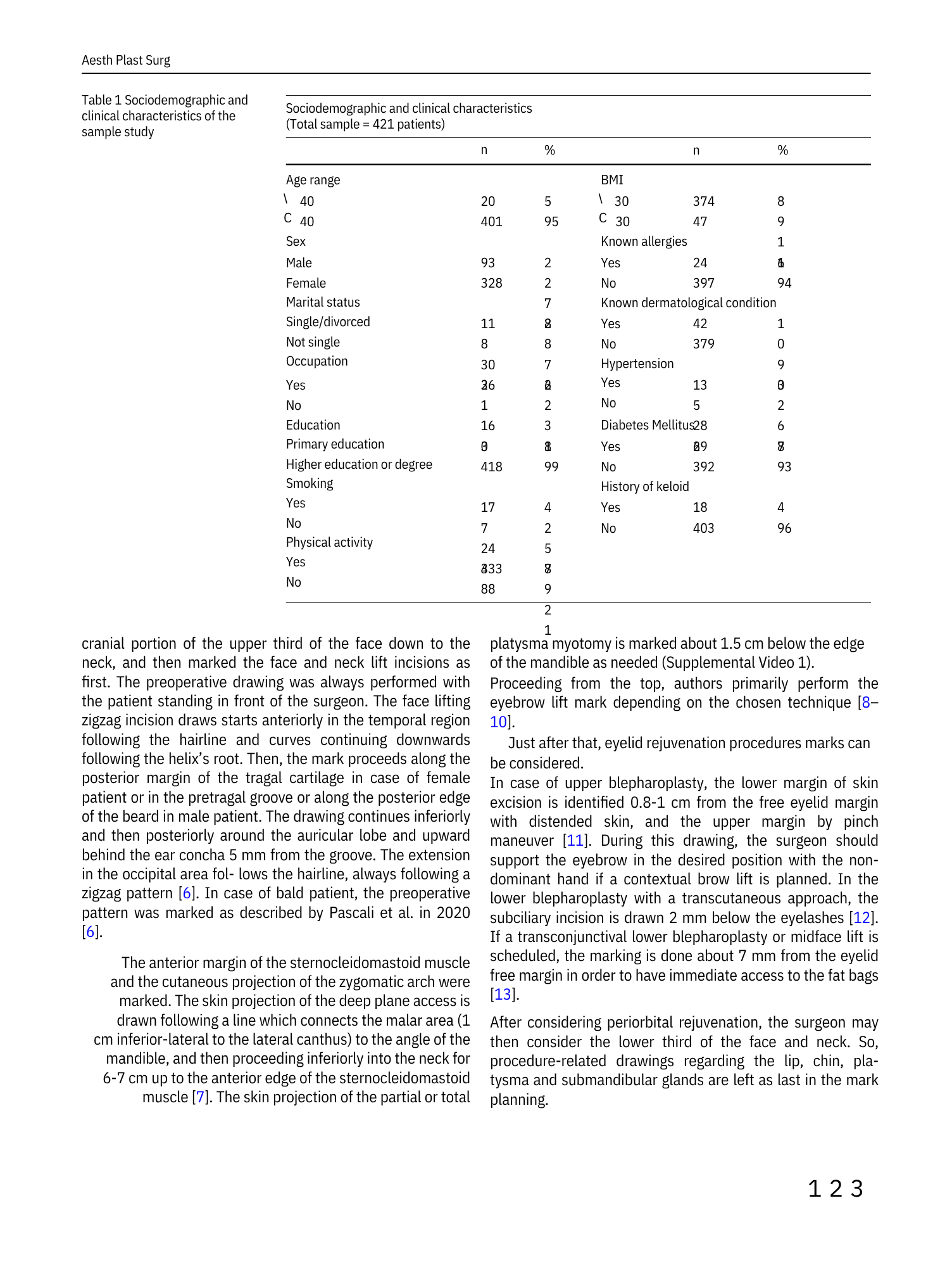 Pagina di testo di un articolo scientifico o di un report, con tabelle e paragrafi, riguardante caratteristiche sociodemografiche e cliniche di uno studio su pazienti.