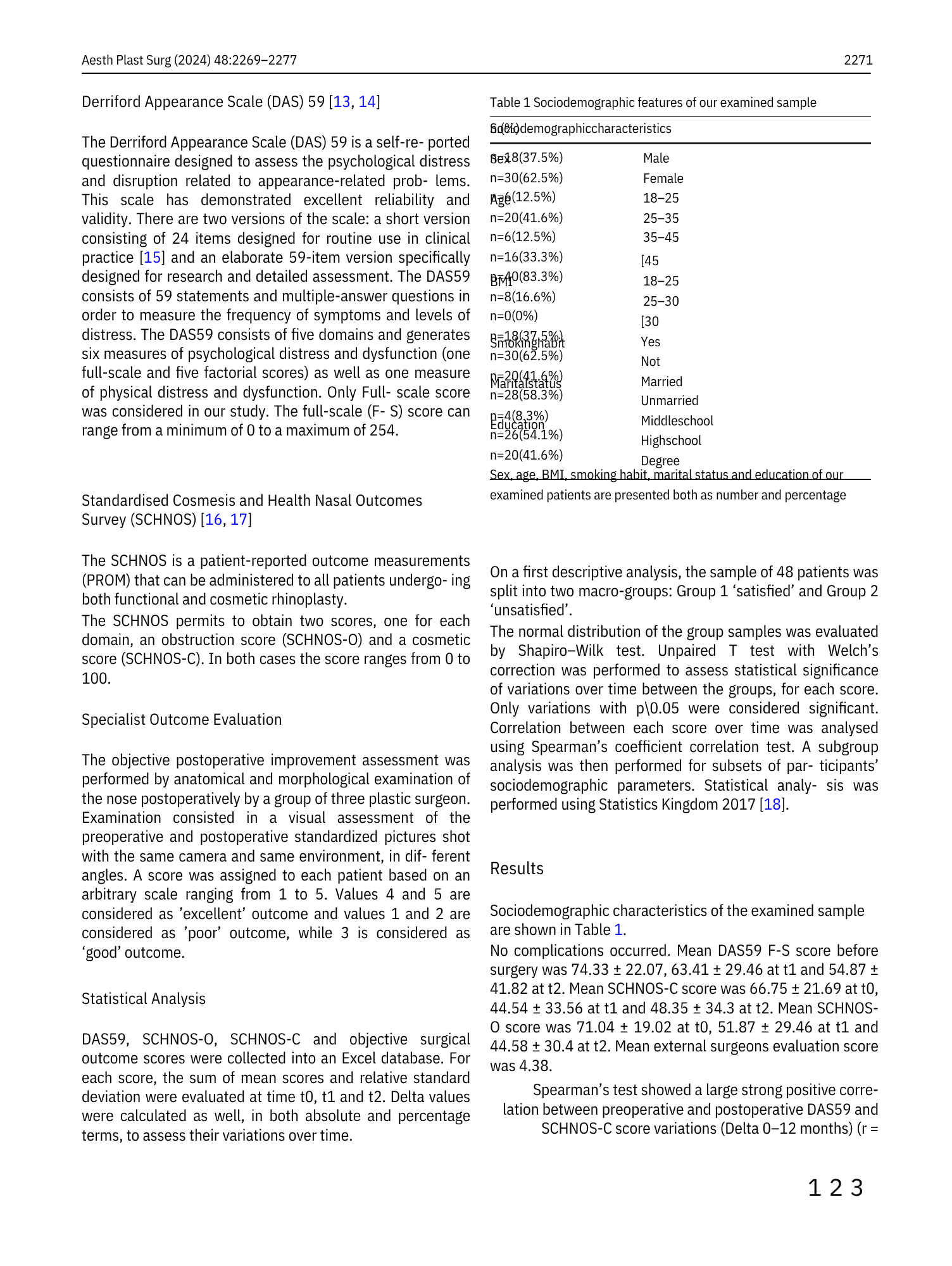 Pagina di articolo accademico con testo, tabelle e riferimenti bibliografici, discussione su scale di valutazione psicologica e risultati di uno studio clinico.