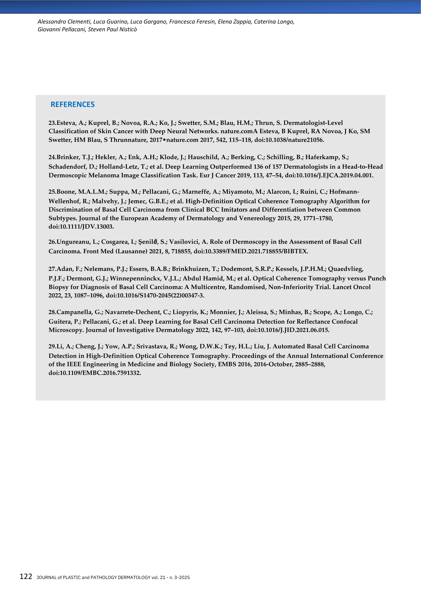 Pagina di un documento accademico con riferimenti bibliografici e una lista di autori in alto.