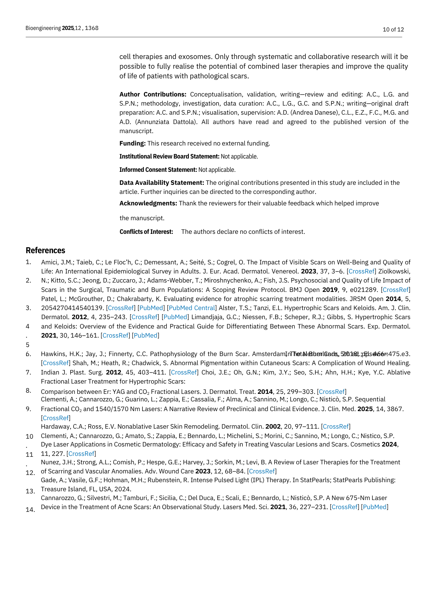 Pagina di un documento scientifico con sezioni di riferimenti bibliografici, titoli e contributi degli autori con numerazione.