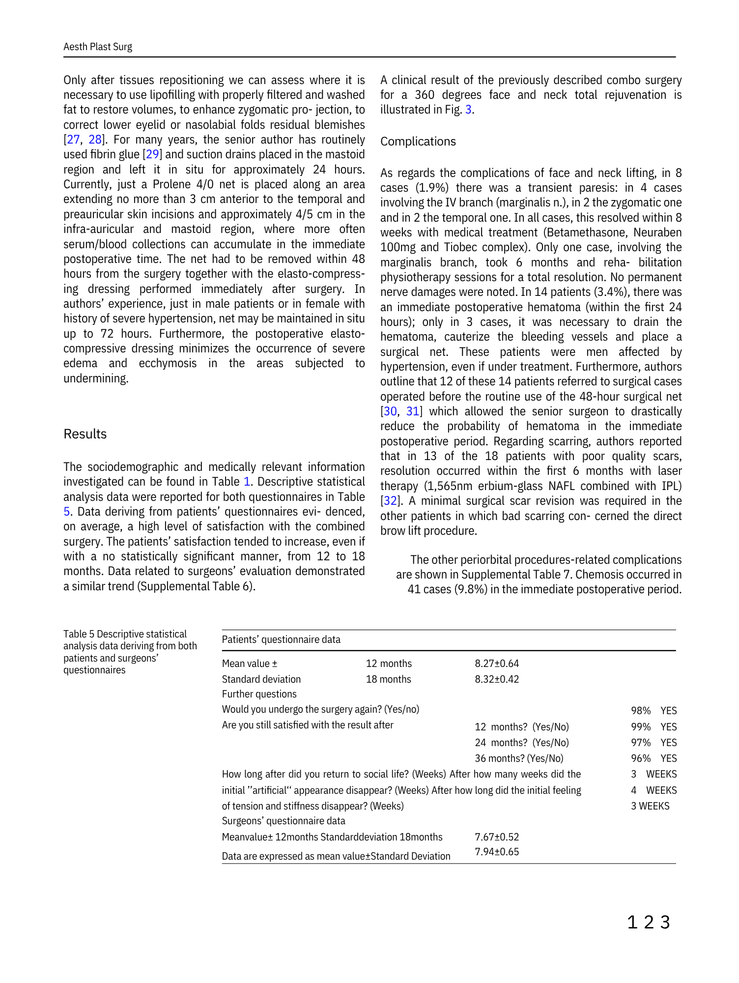 Testo scientifico e dati di uno studio clinico sulla chirurgia estetica e risultati postoperatori.
