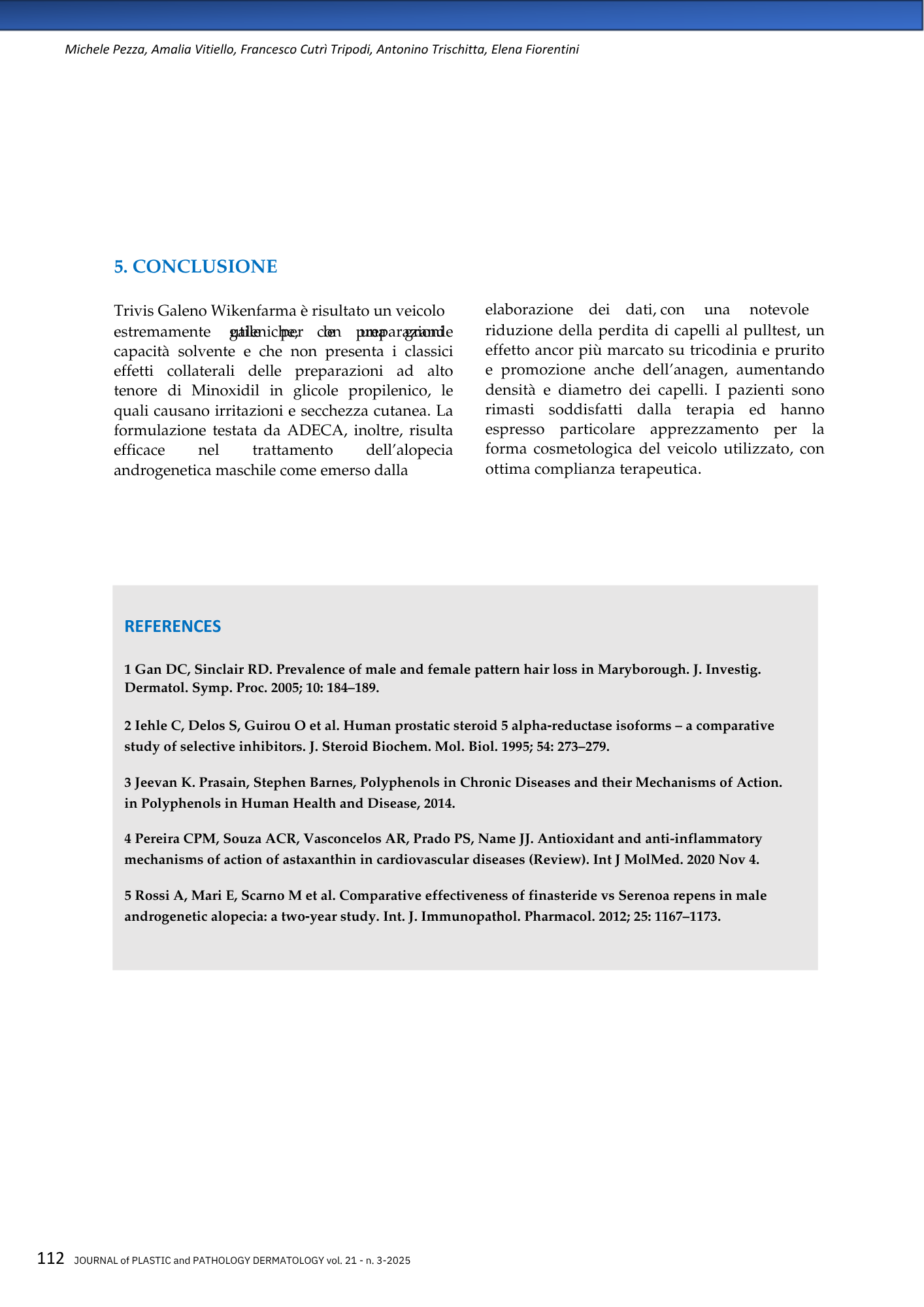 Testo di un articolo scientifico con una sezione intitolata 'CONCLUSIONE' e riferimenti bibliografici, scritto in italiano.