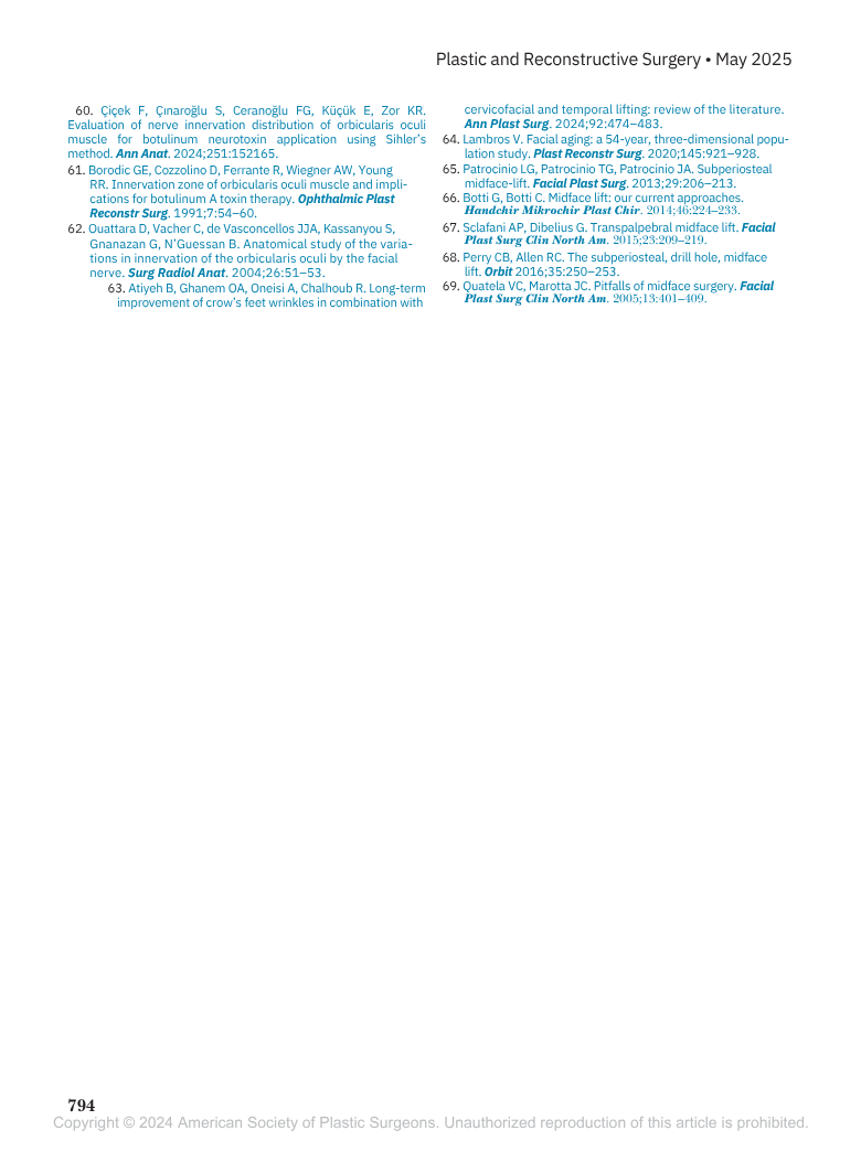 Pagina di riferimenti bibliografici su chirurgia plastica e ricostruttiva, maggio 2025