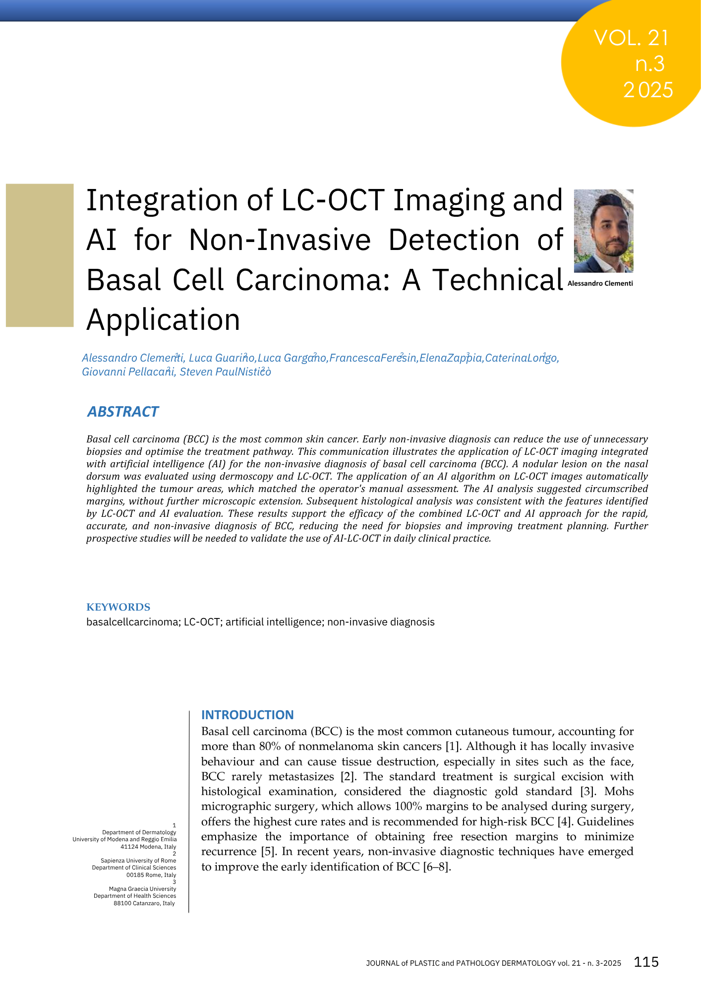 Copertina di un articolo accademico con titolo, autori, immagine di un uomo e testo in inglese.