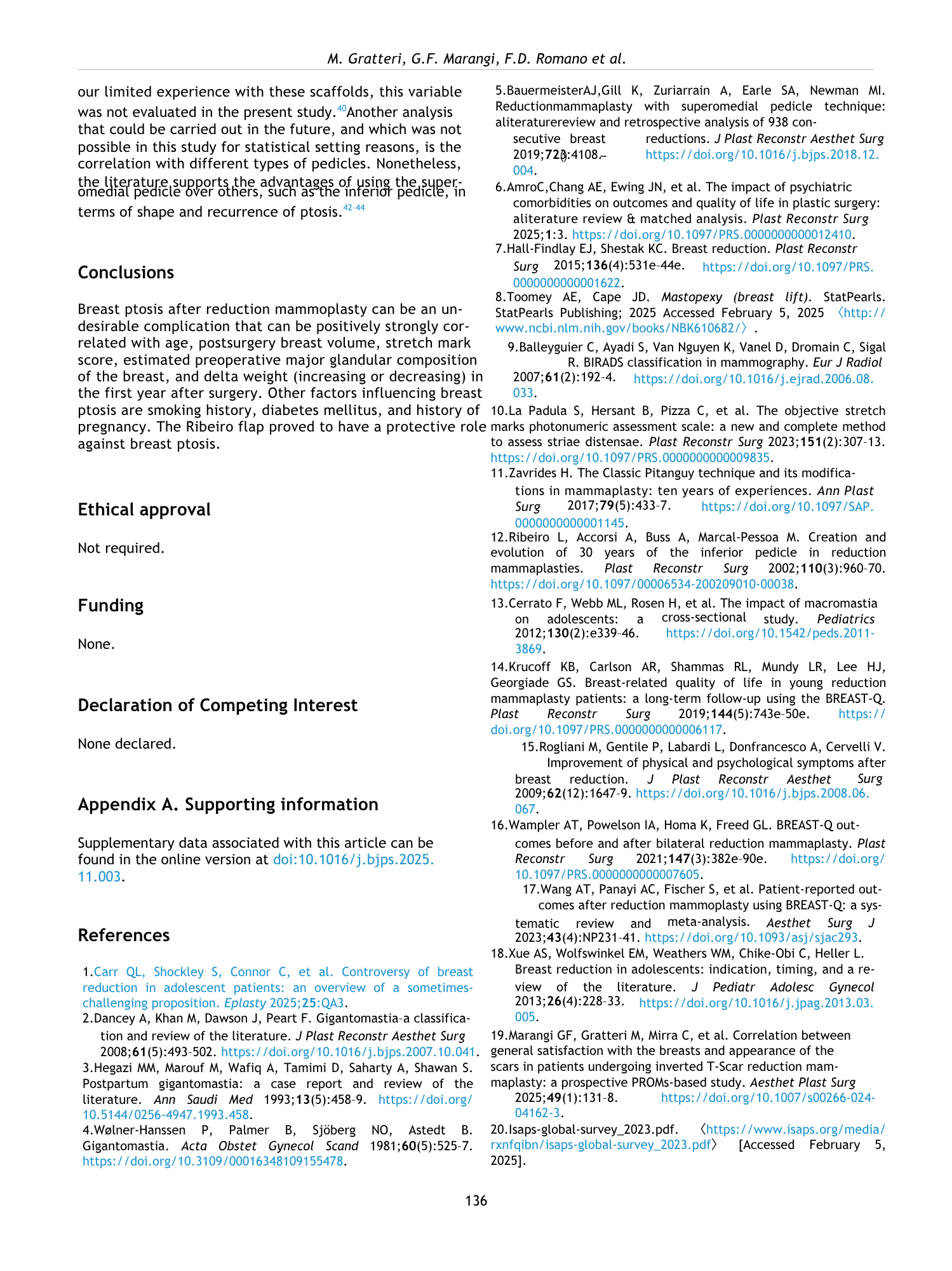 Testo di un documento scientifico riguardante la chirurgia della mastoplastica, con riferimenti e conclusioni.