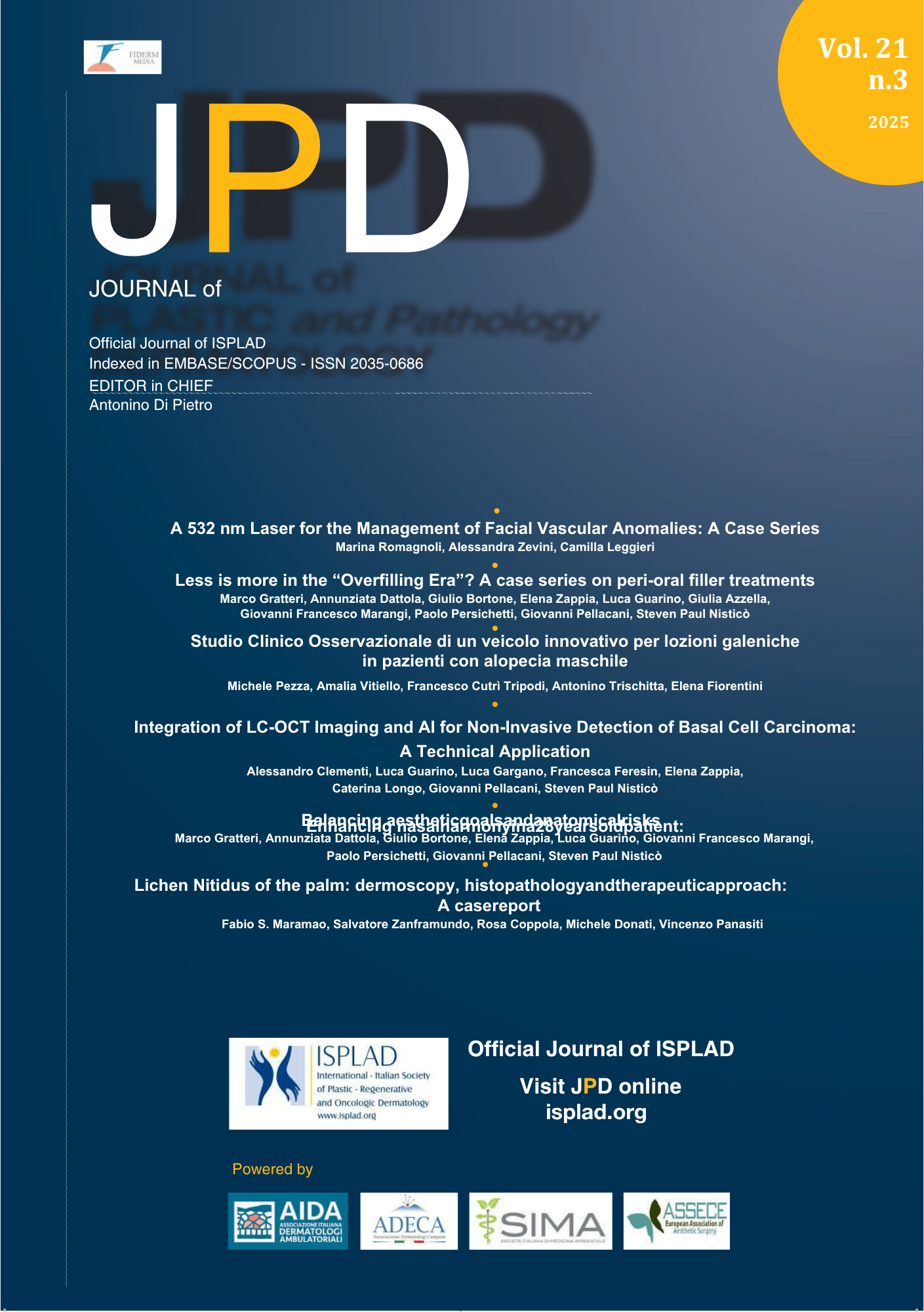 Copertina del volume 21, numero 3 del 2025 del Journal of ISPLAD, con titolo e autori di vari studi medici, loghi di enti associativi e messa a disposizione del sito web dell'organo di pubblicazione.
