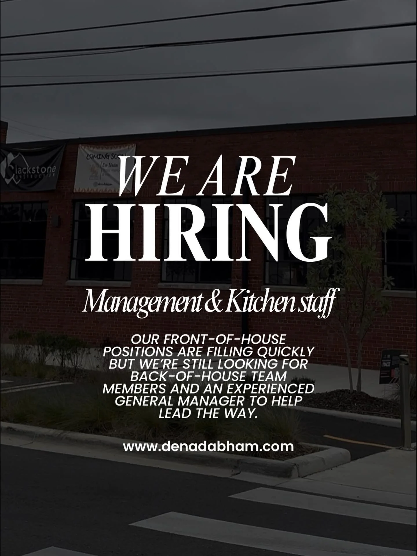 DENADA is coming together &mdash; and we&rsquo;re still building the right team behind the scenes.

We&rsquo;re currently hiring:
- Kitchen Staff
- General Manager

If you&rsquo;re passionate about the craft, thrive in a fast-paced environment, or ha