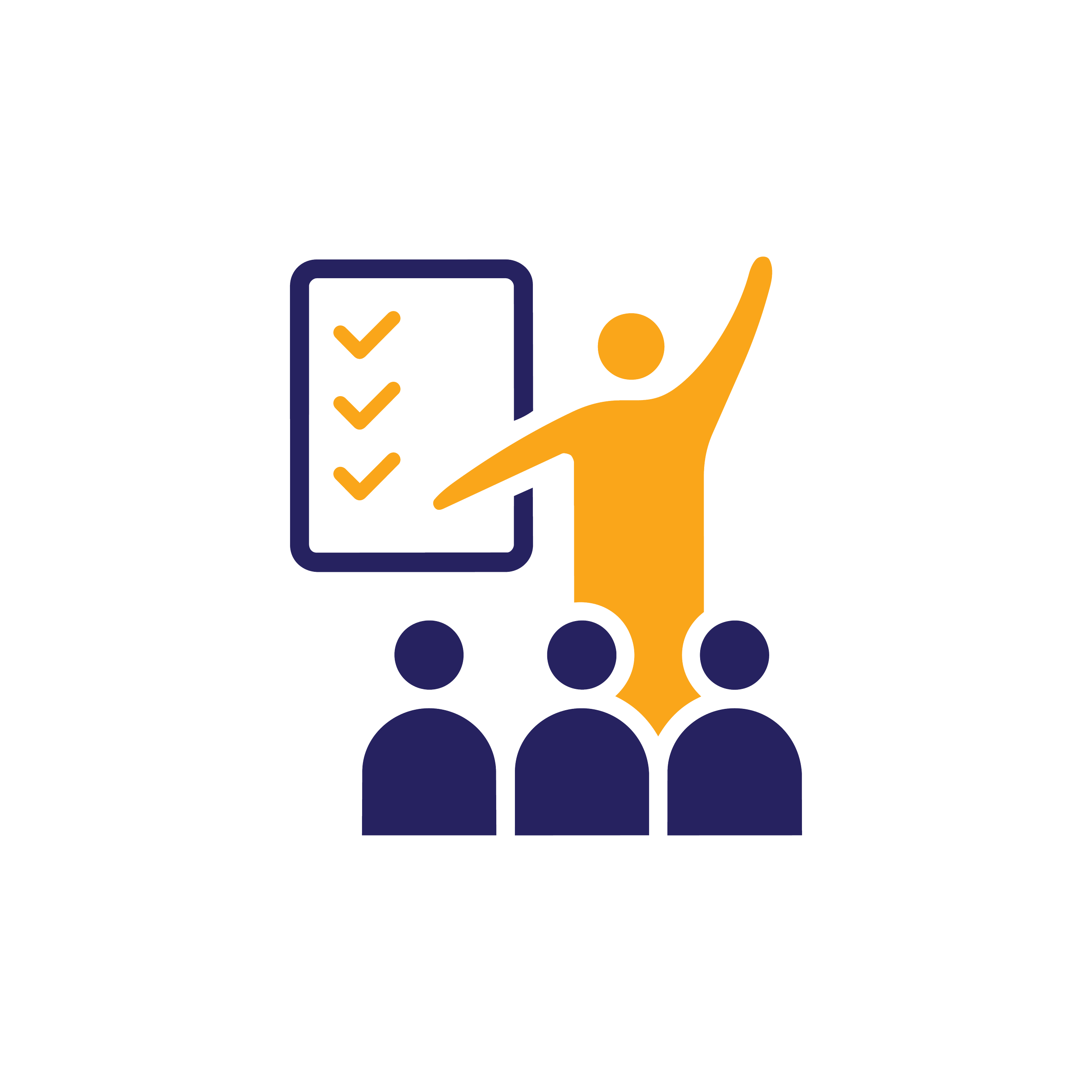 Illustration of a person presenting a checklist to a group of three people, symbolizing training or presentation.