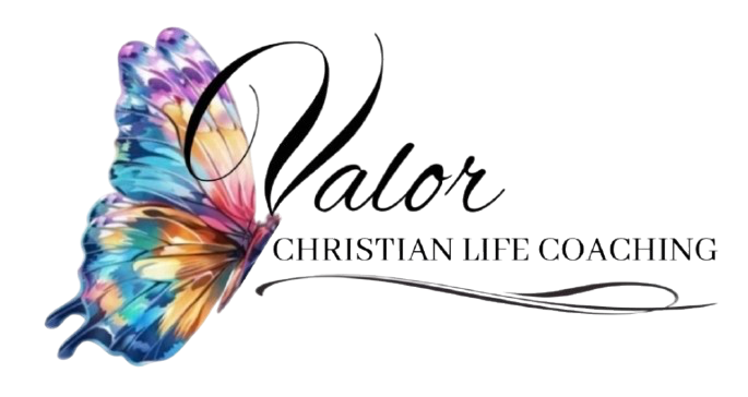 Logo for 'Valor Christian Life Coaching' featuring a colorful butterfly and stylized text.