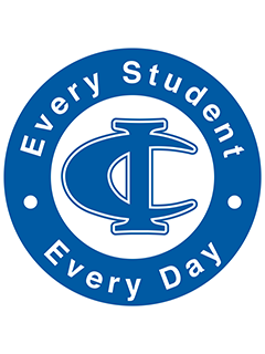 A circular logo with a blue background and white text that reads 'Every Student Every Day'. In the center, there is a stylized white letter 'C' and 'T' intertwined.