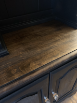 Distressed black rock maple china cabinet