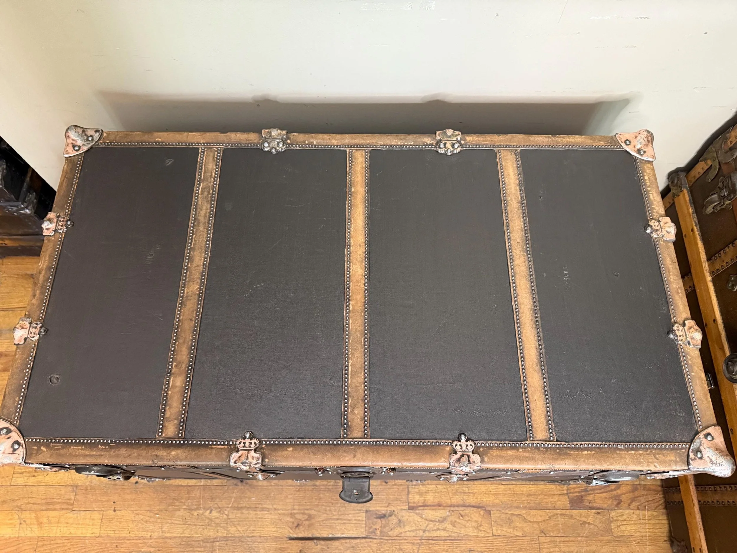 Authentic oversized 19th-century style trunk restored by Angelina Nikon.
