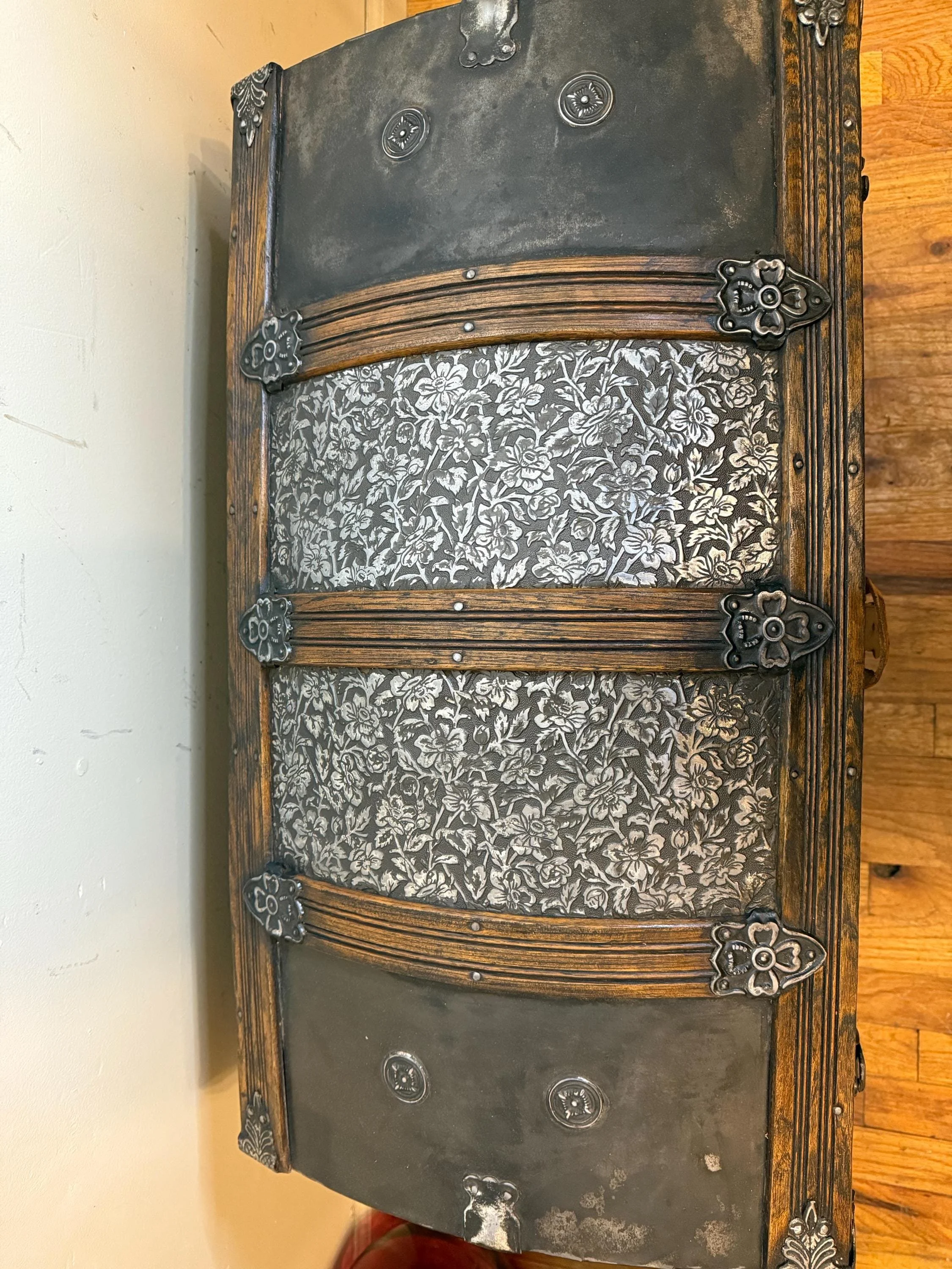 Authentic antique storage trunk curated and masterfully restored by Angelina Nikon.