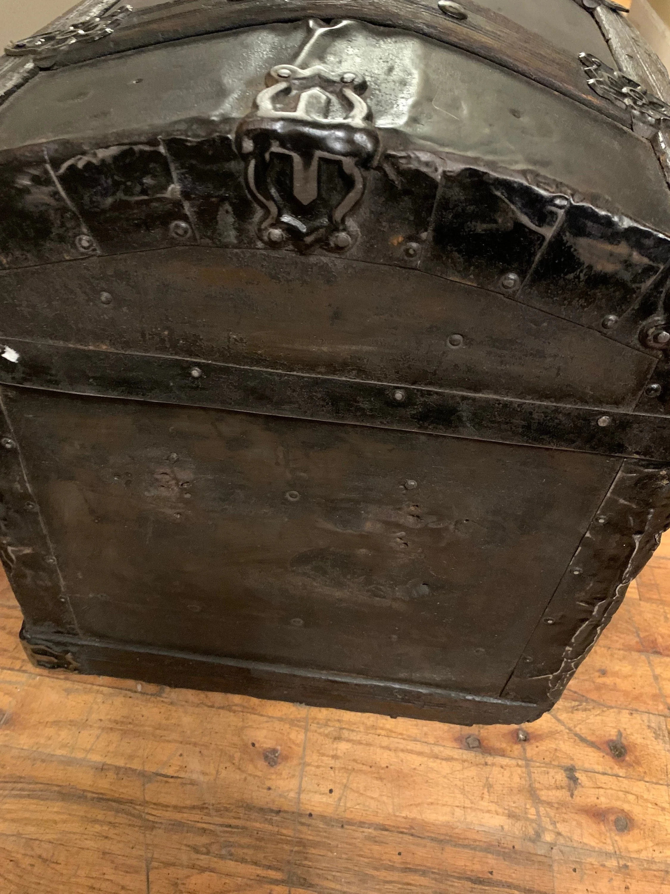 Victorian dome top storage trunk with aged original character