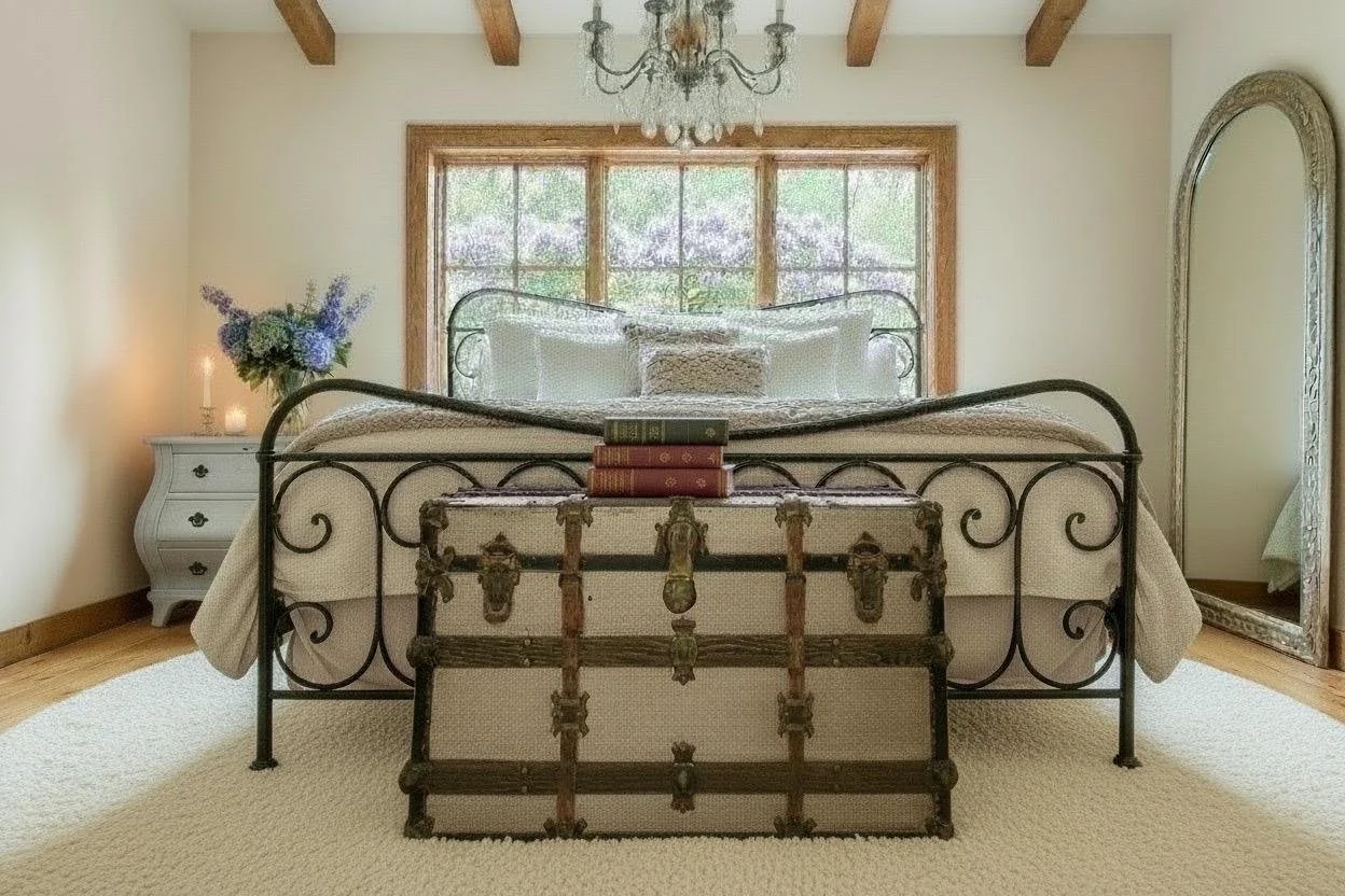 Professionally restored industrial silver trunk curated by Angelina Nikon.