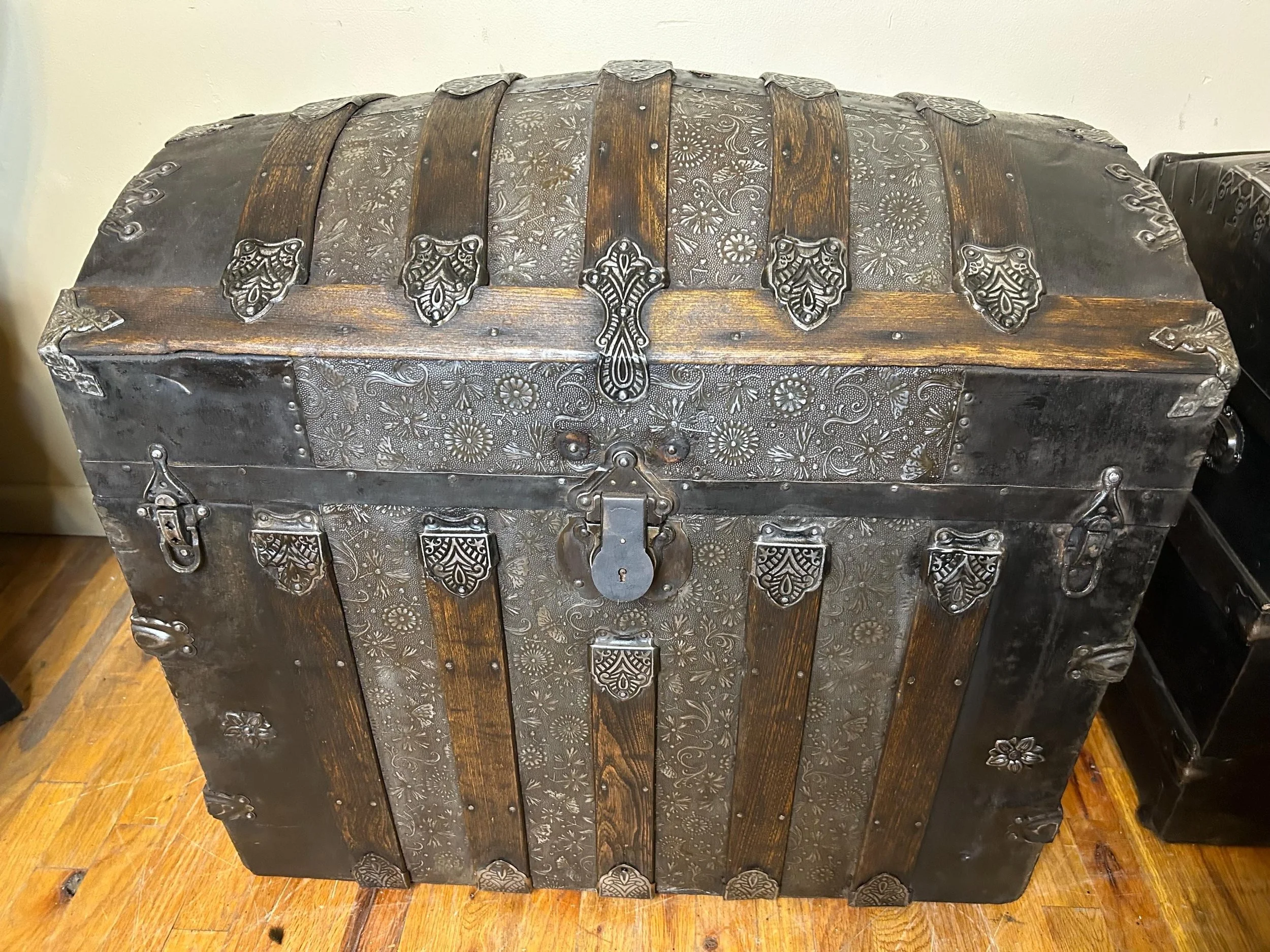 Fully revitalized Victorian floral travel trunk curated by Angelina Nikon.