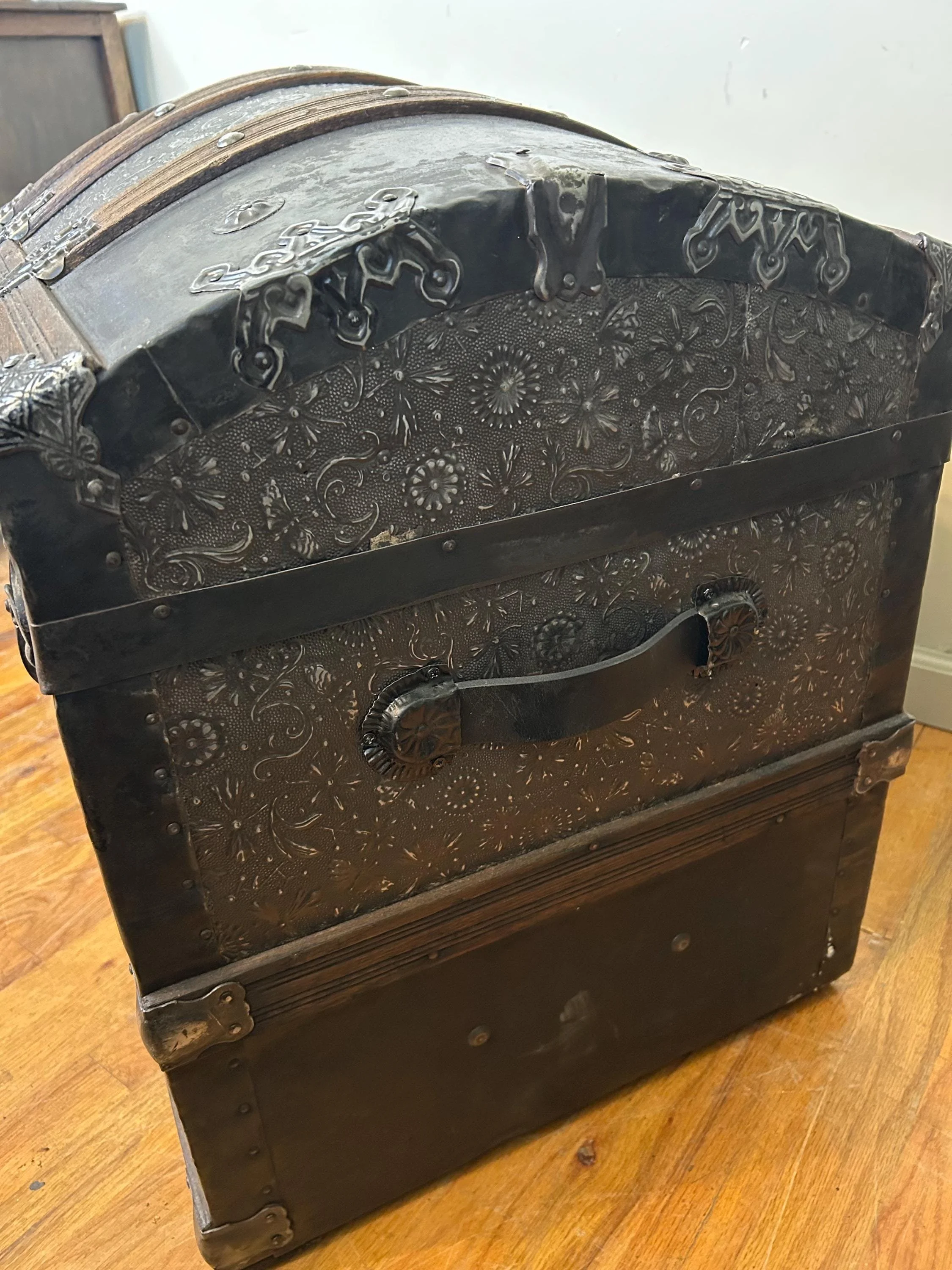 Large heritage storage chest curated by Angelina Nikon for high-end home decor.