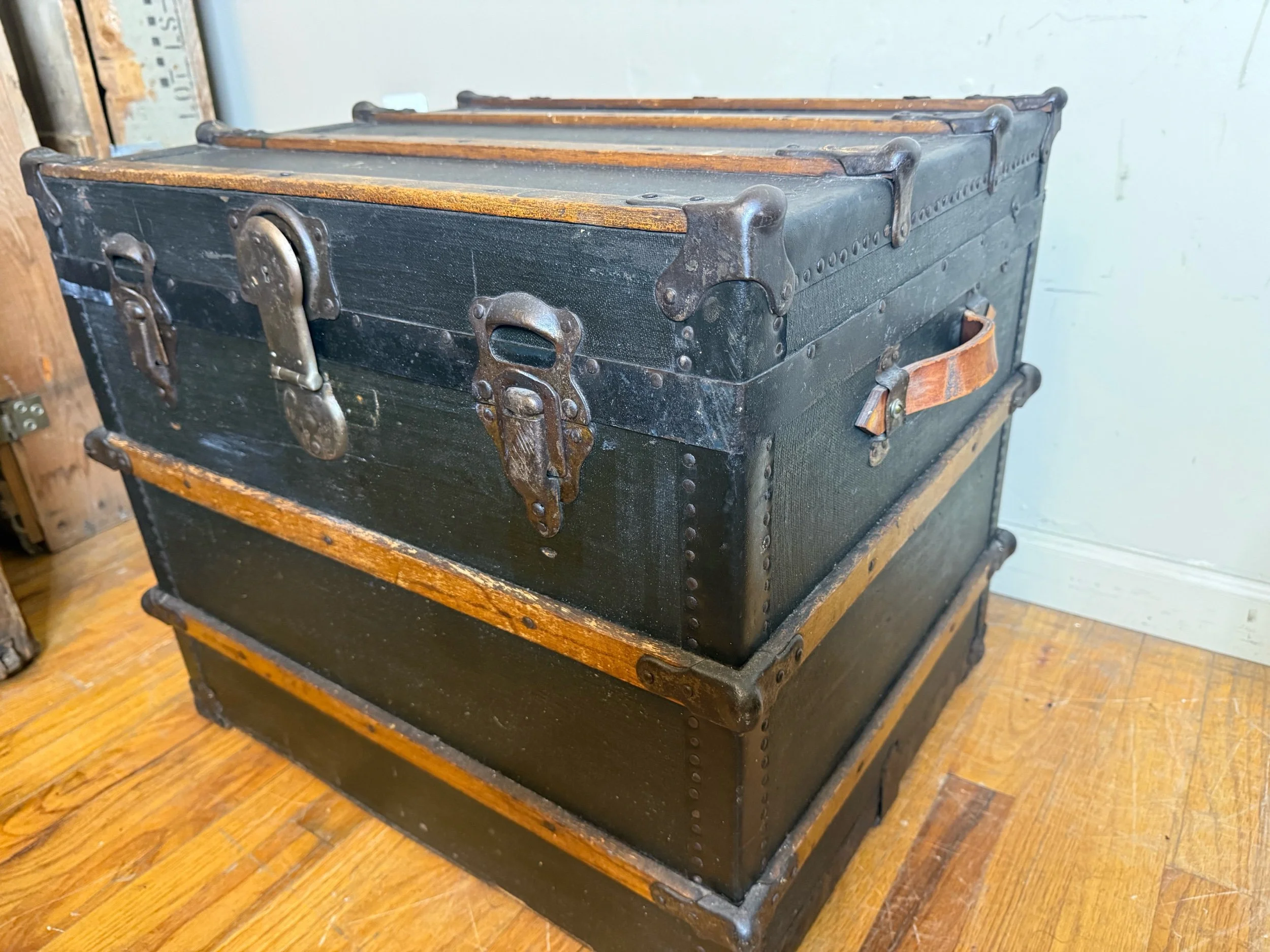 Black vintage trunk coffee table with original finish