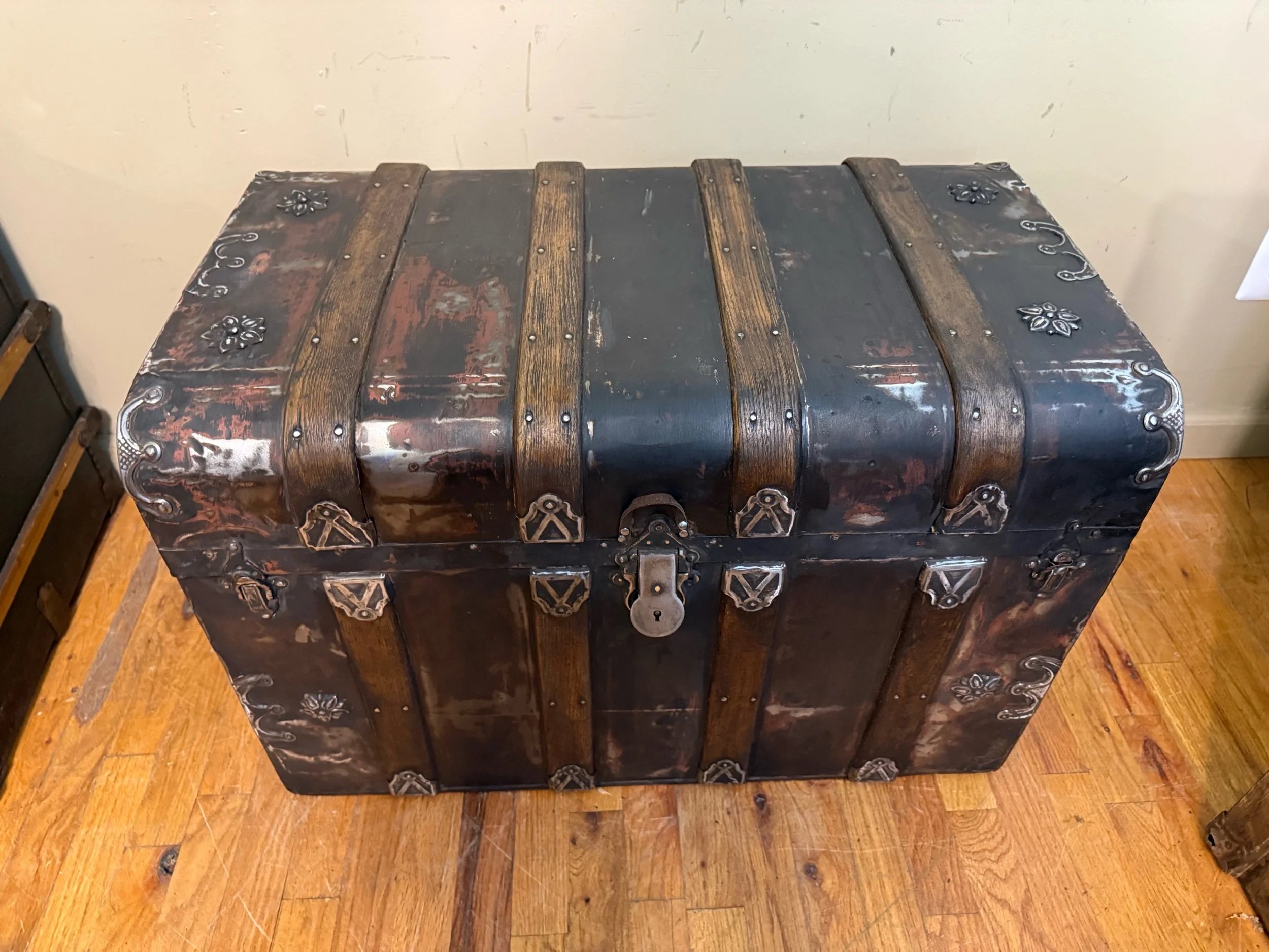 Vintage blanket box made from authentic antique travel trunk