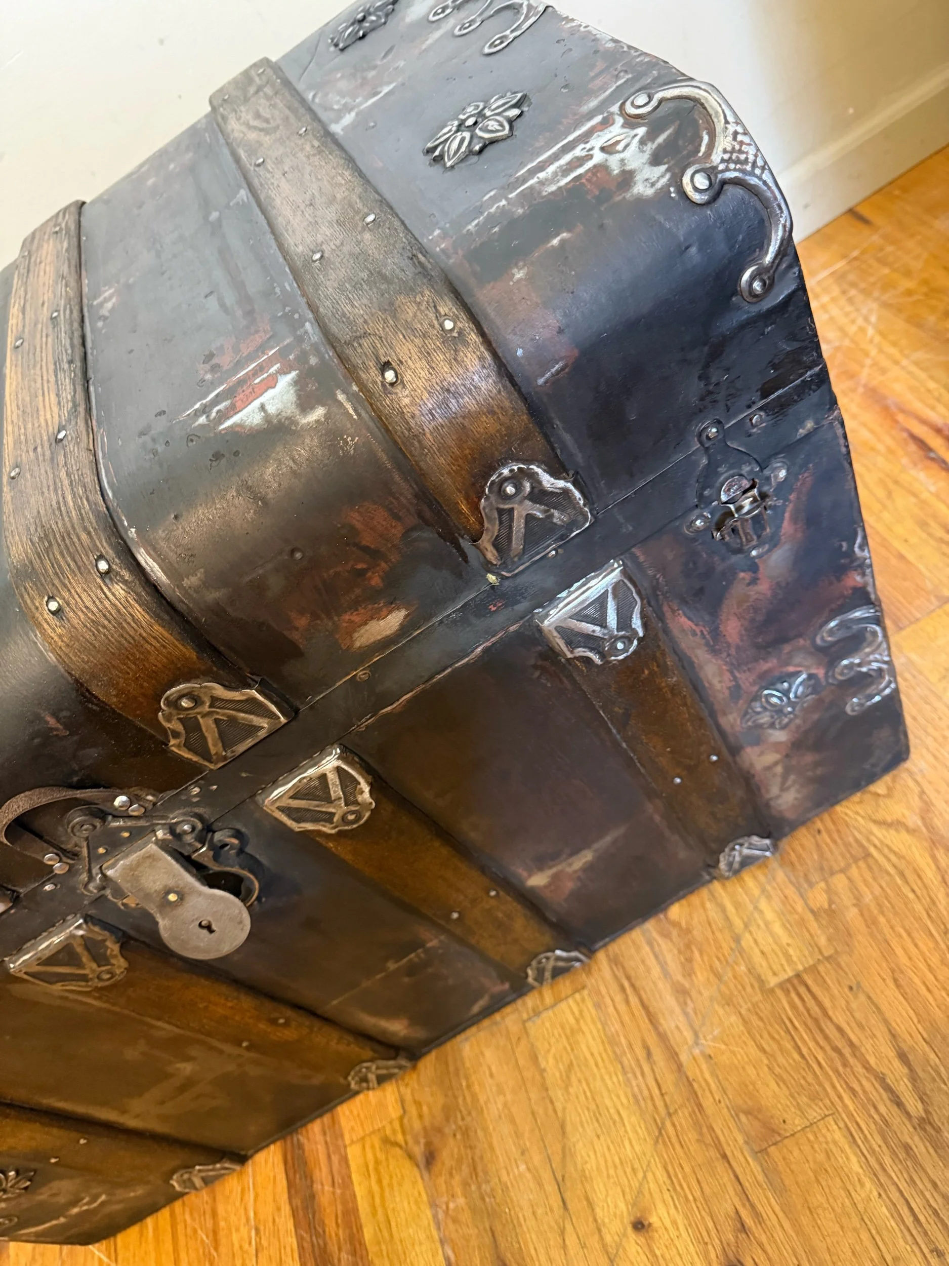 Authentic nineteenth century steamer trunk with industrial style finish