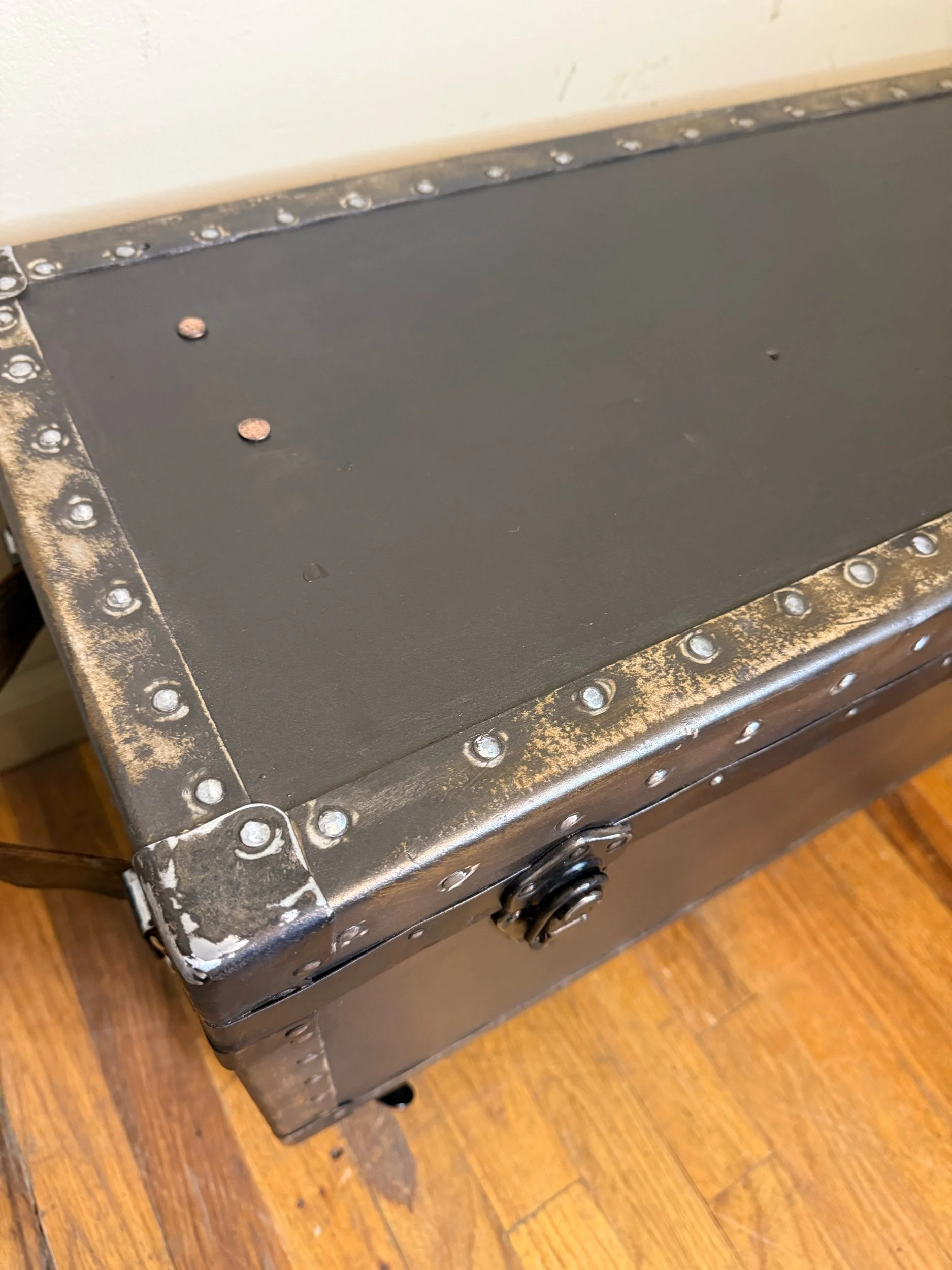 Antique blanket trunk with original tacks and restored exterior