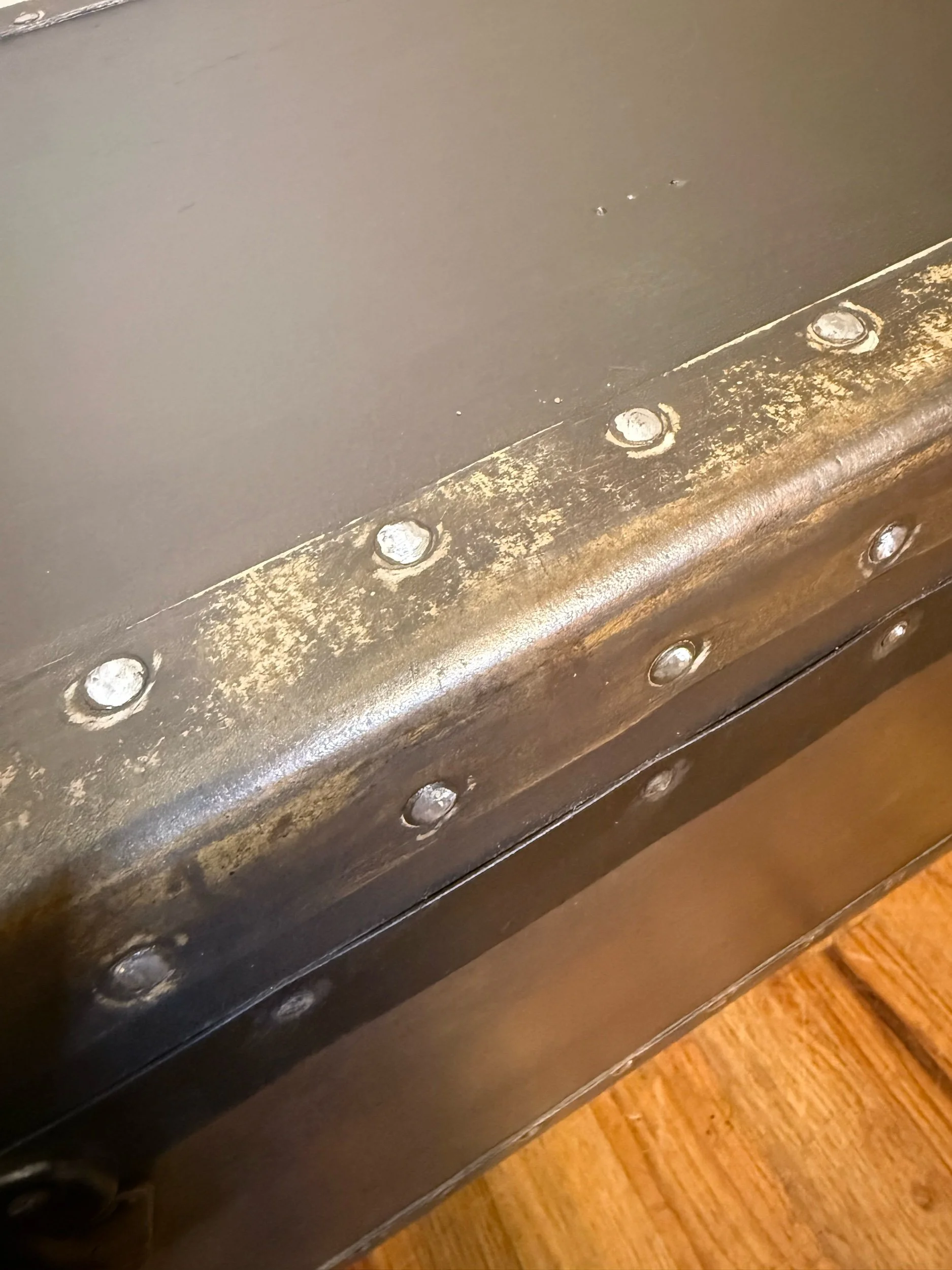 Industrial style antique trunk coffee table with storage