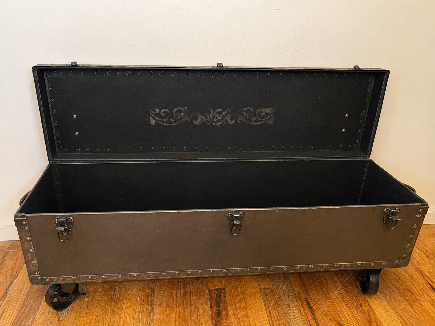 Vintage storage chest with matte black painted interior