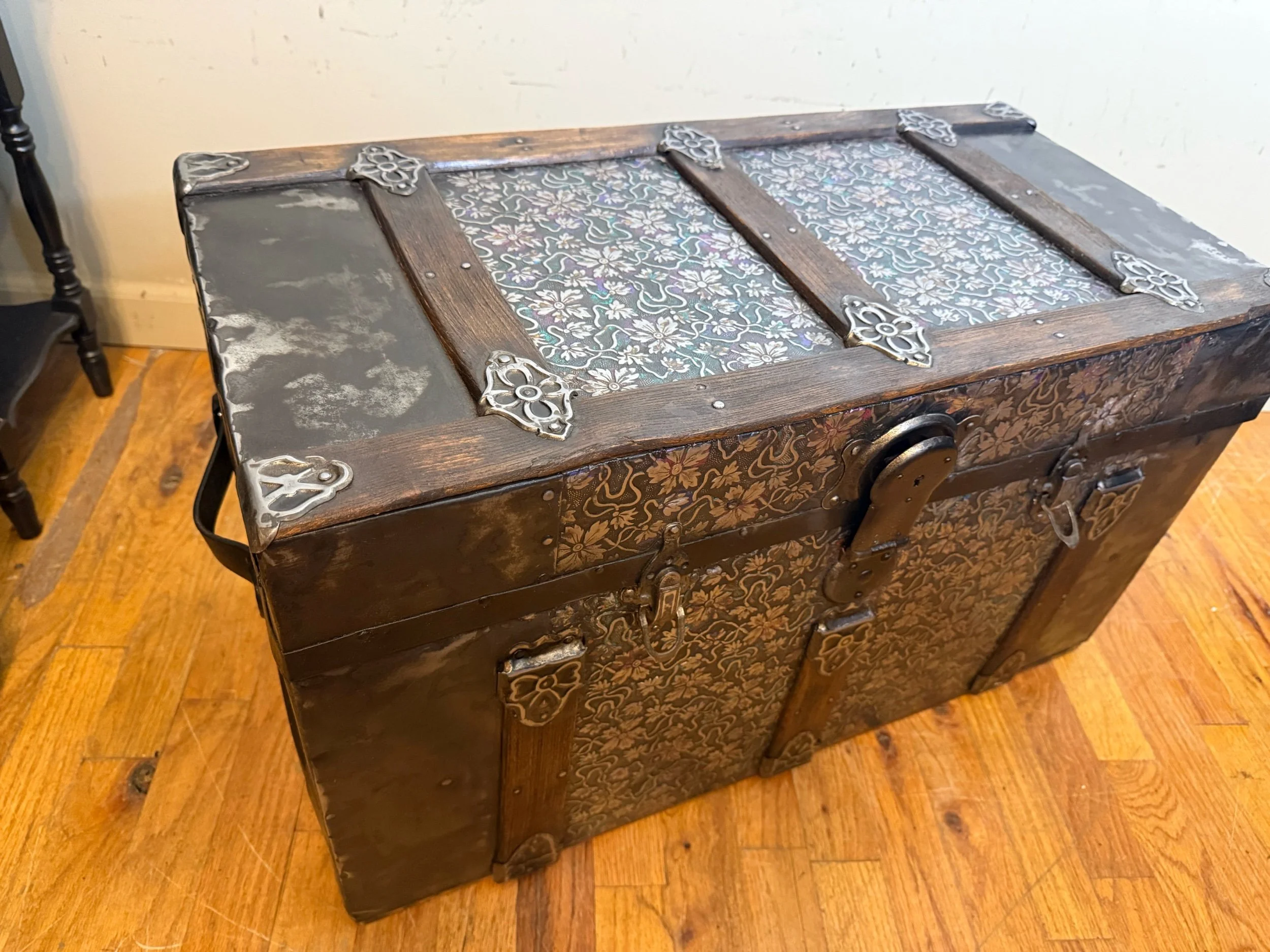 Flat top Victorian trunk used as a coffee table