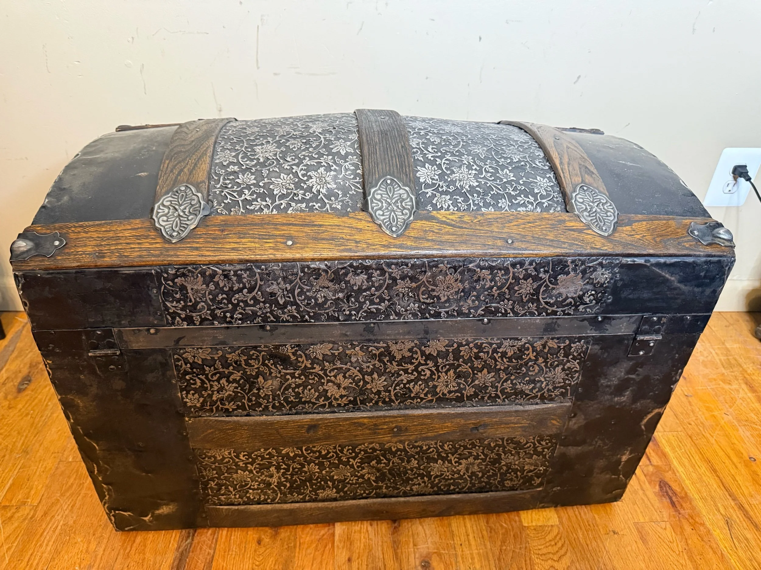One-of-a-kind Saratoga antique trunk restored by Angelina Nikon