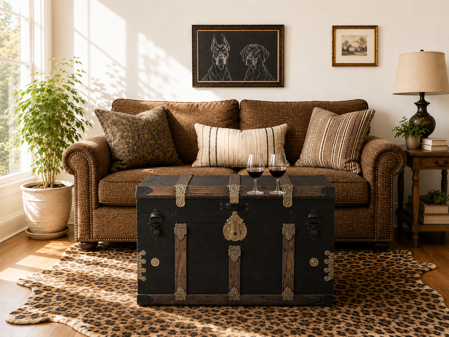 antique slant top steamer trunk coffee table