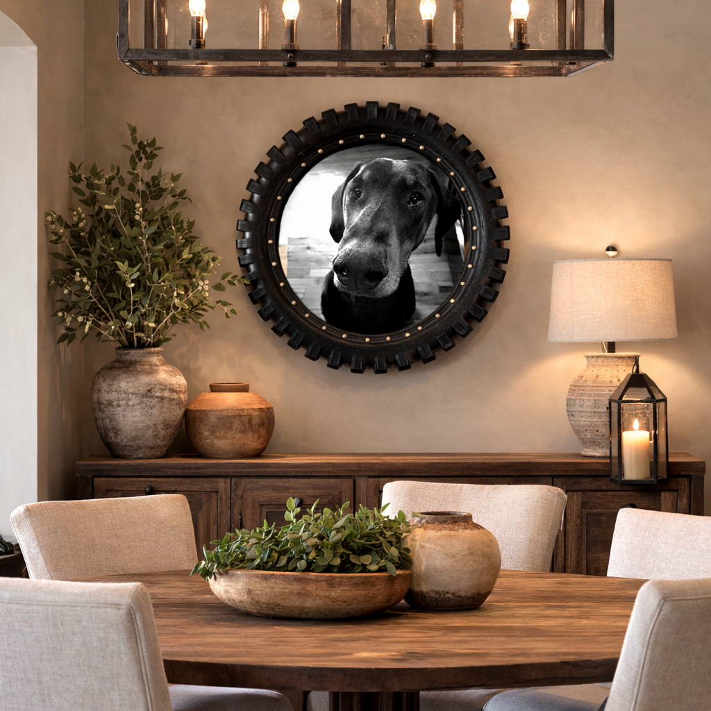 Hanging Round Picture Frame Holds 19" Photo Gift For Him