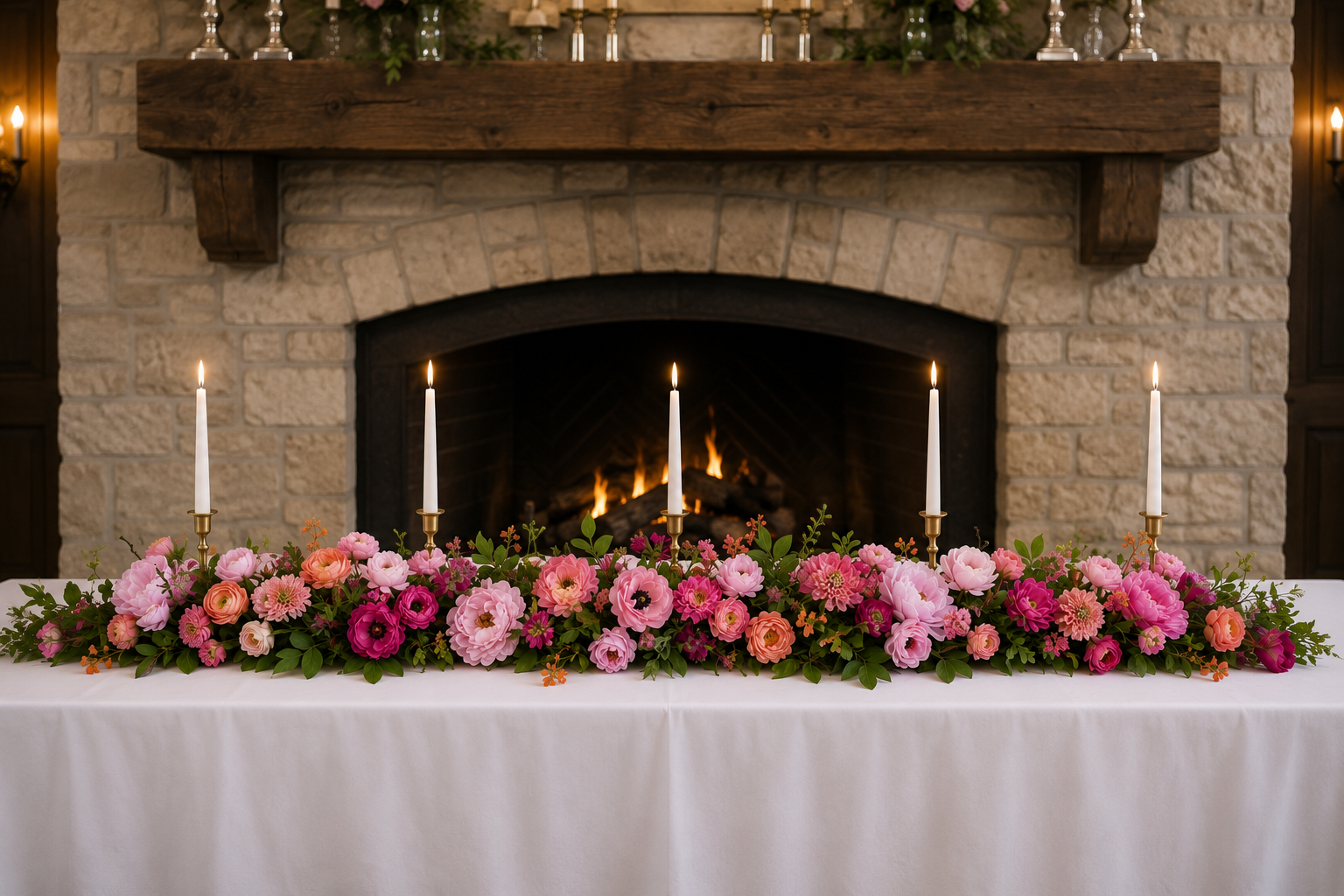 Garden Party Floral Runner on long table 