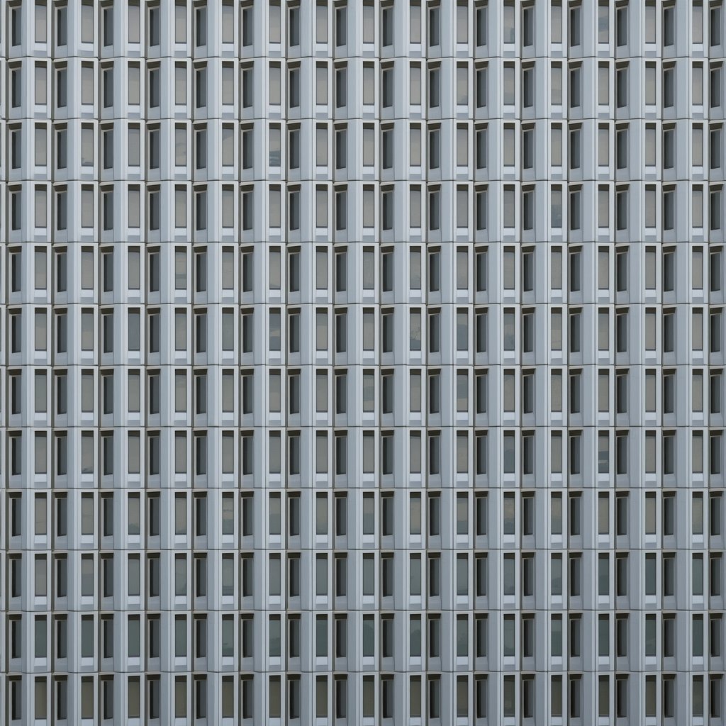 Extensive architectural grid showing perfect repetition representing B2C sales consistency and standardization at scale