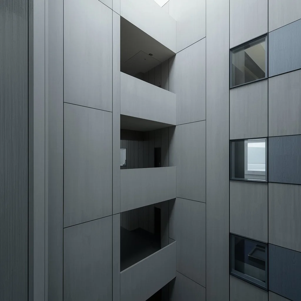 Architectural modular elements at different scales within unified framework representing B2B B2C individual services