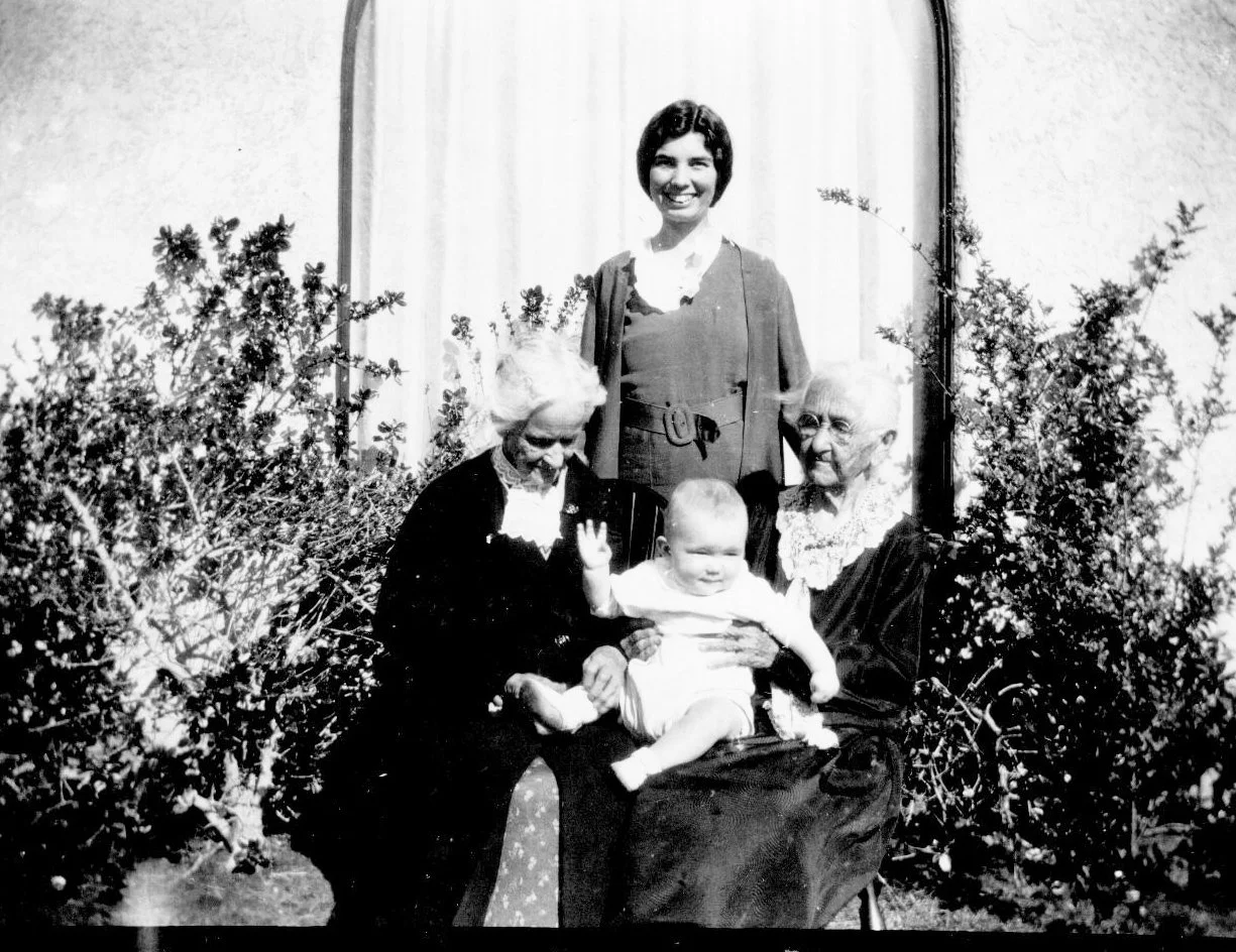 Hubert's wife Helen and one of their children, with Andrew's mother Martha on the left and her sister Samantha on the right. 