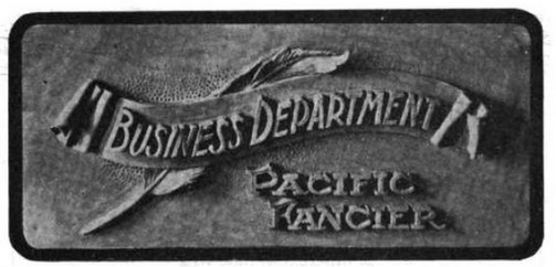 Section heading, carved in clay and photographed for Pacific Fancier magazine, 1905