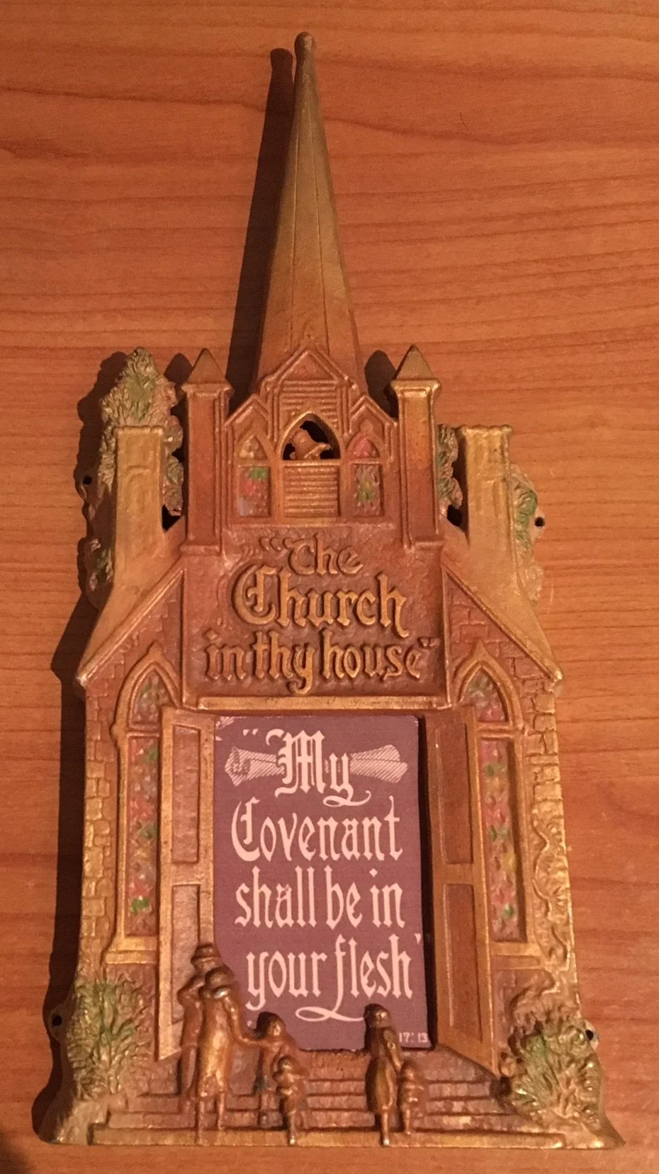 The Church in Thy House plaque created for Go-Ye Fellowship members. Tracts were created often so people could switch out the tract and display a new look in the church. 