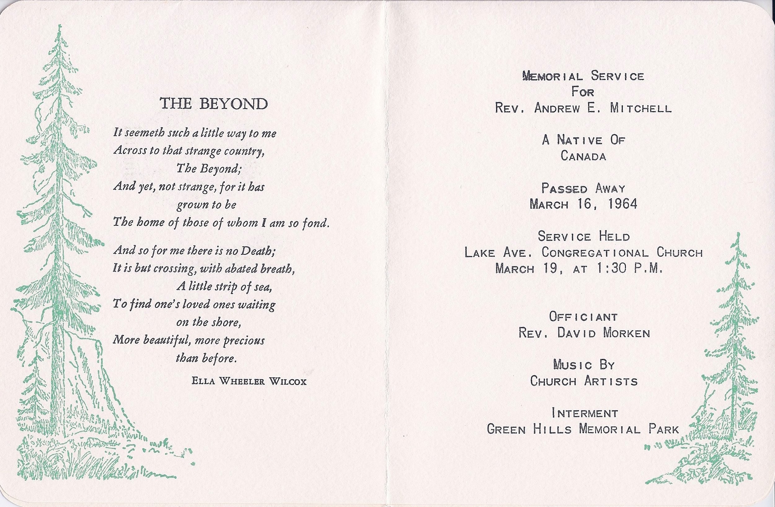 A.E. Mitchell funeral program page 2  of 2