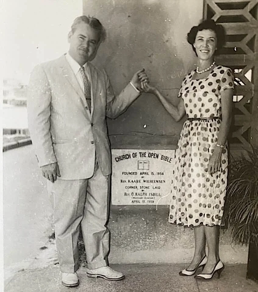 Jean and Kaare Wilhelmsen at the church in Trinidad