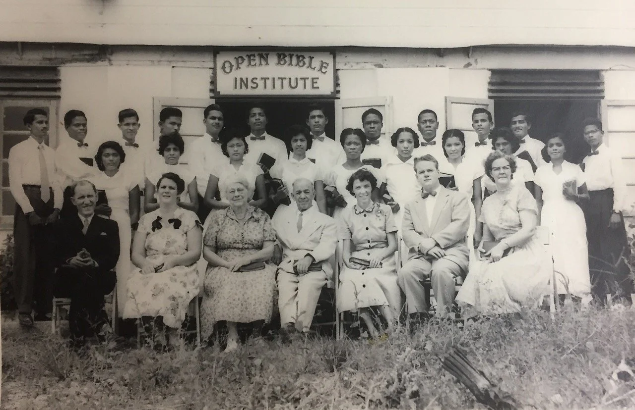 Andrew and Jennie with Kaare and Jean and the staff and students of the Open Bible Institute, Trinidad