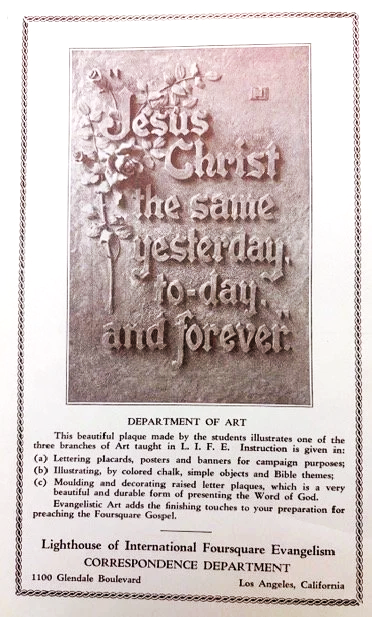 Carved in clay and photographed for the Foursquare Churches