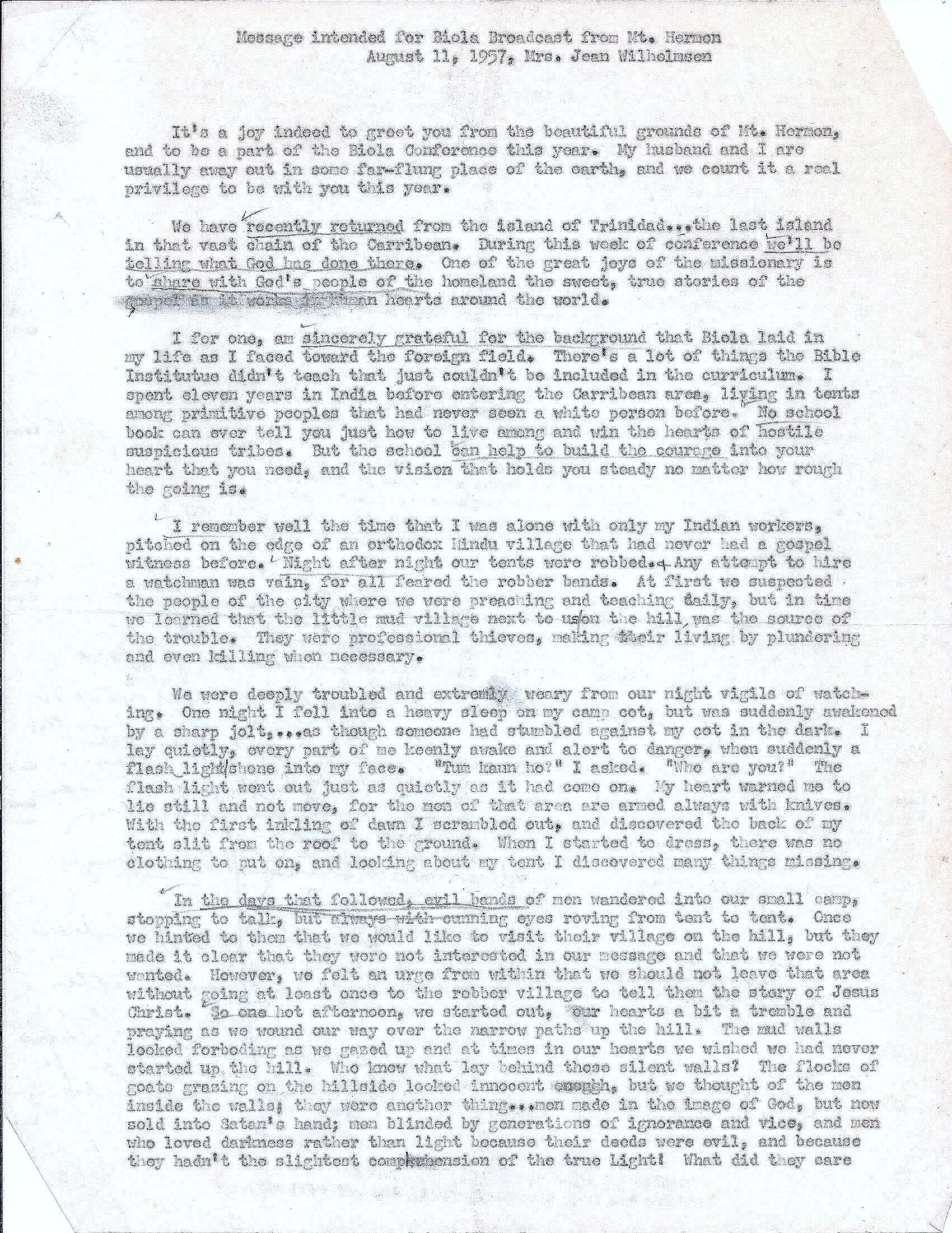 Jean Mitchell Wilhelmsen's sermon at a Biola Mt Hermon conference. Page 1 of 2