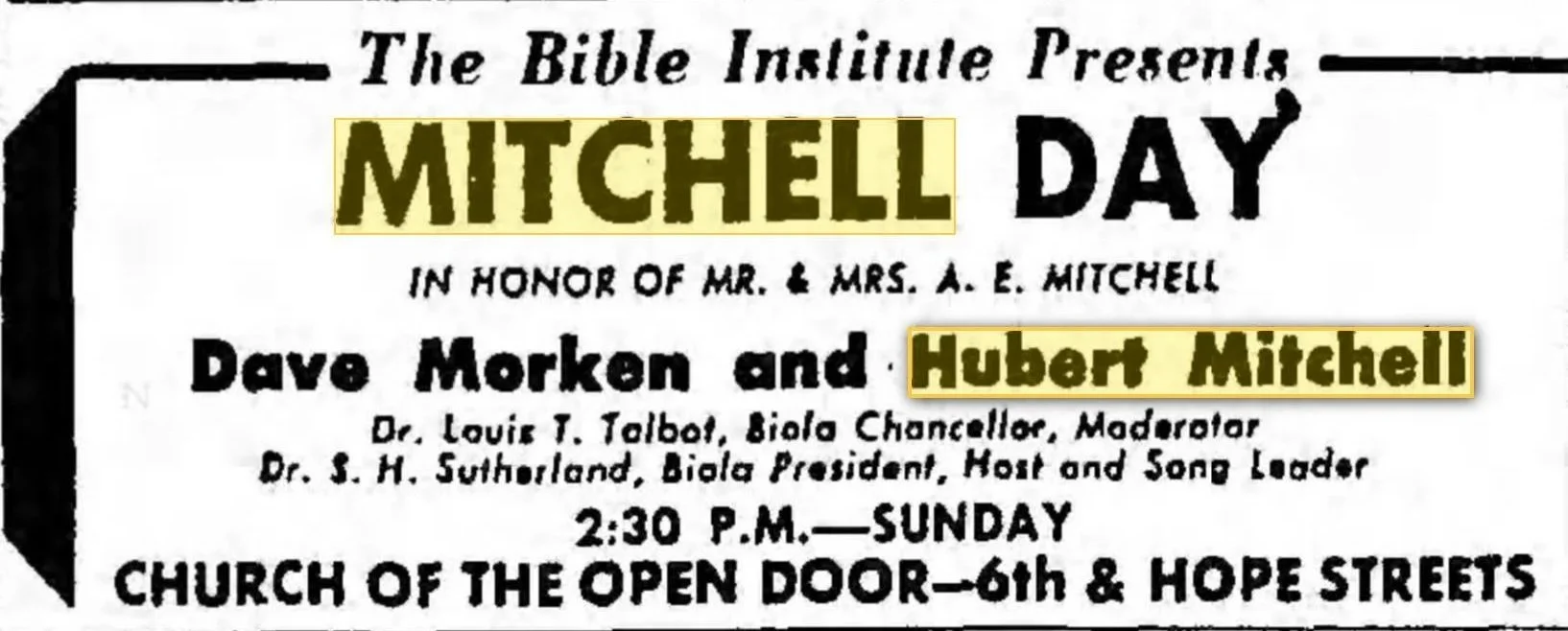 "Mitchell Day" ad in teh LA Times, 1957