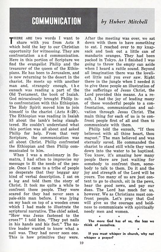 Hubert Mitchell's "Story of the Nail" for Biola's Broadcaster magazine, 1967