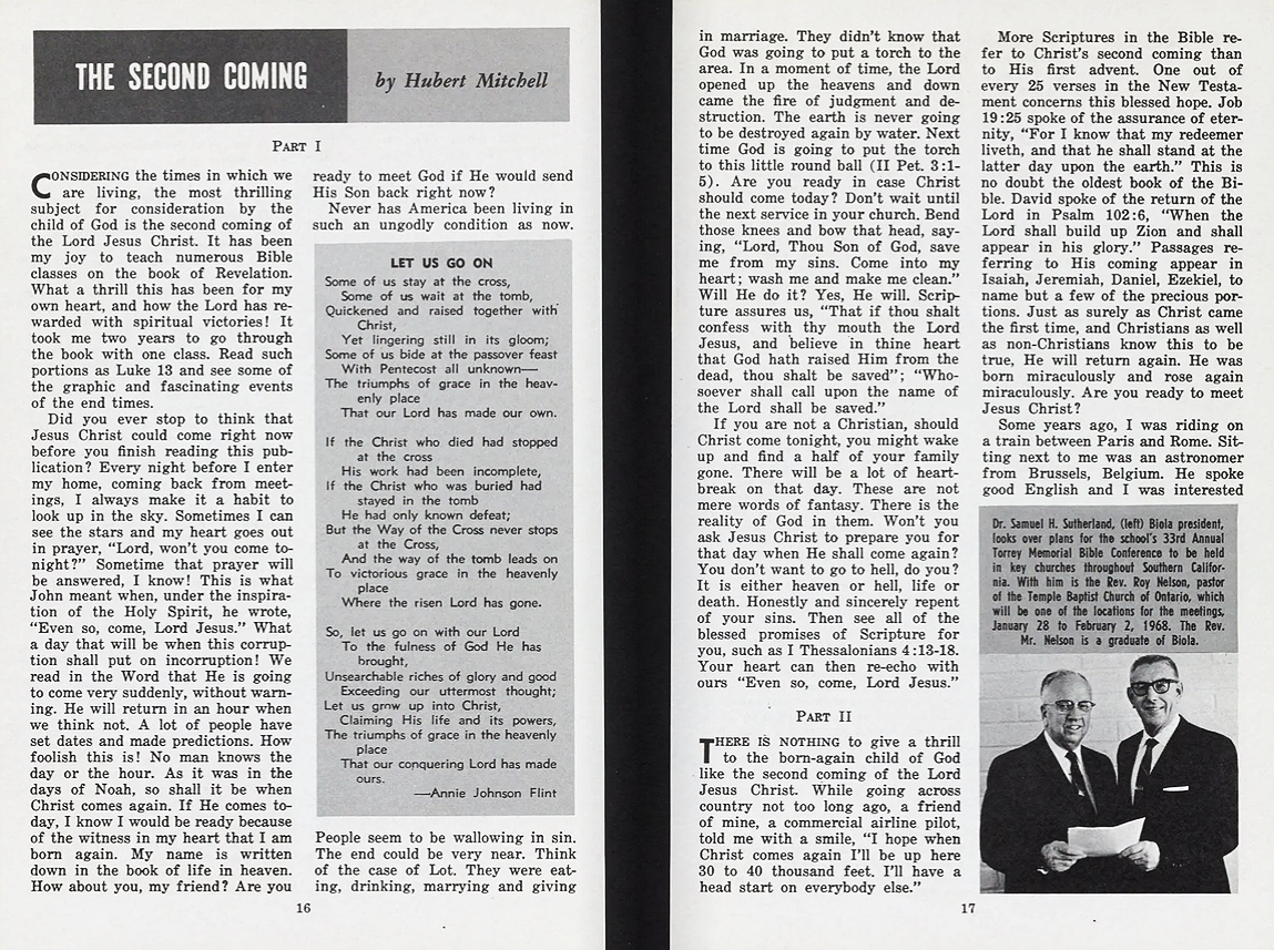 Hubet Mitchell's article on the Second Coming for Biola's Broadcaster magazine