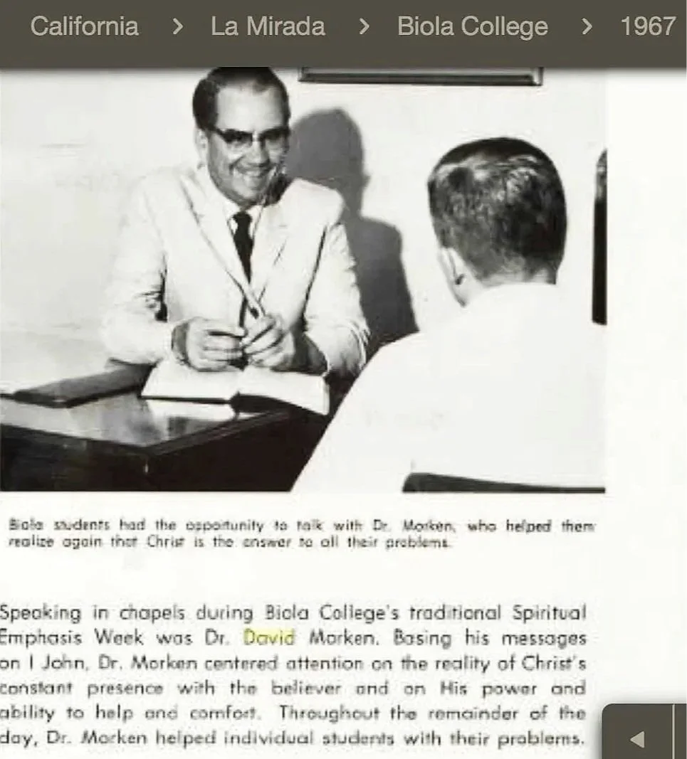 A.E. Mitchell's son-in-law David Morken at Biola, counseling students