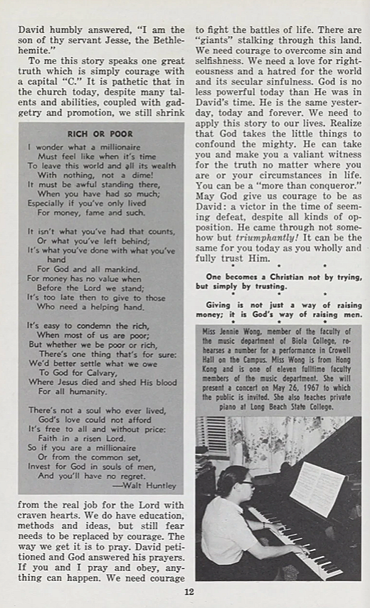 God's Man - article by Hubert Mitchell in the Biola Broadcaster,  Jan., 1967 p. 2 of 2