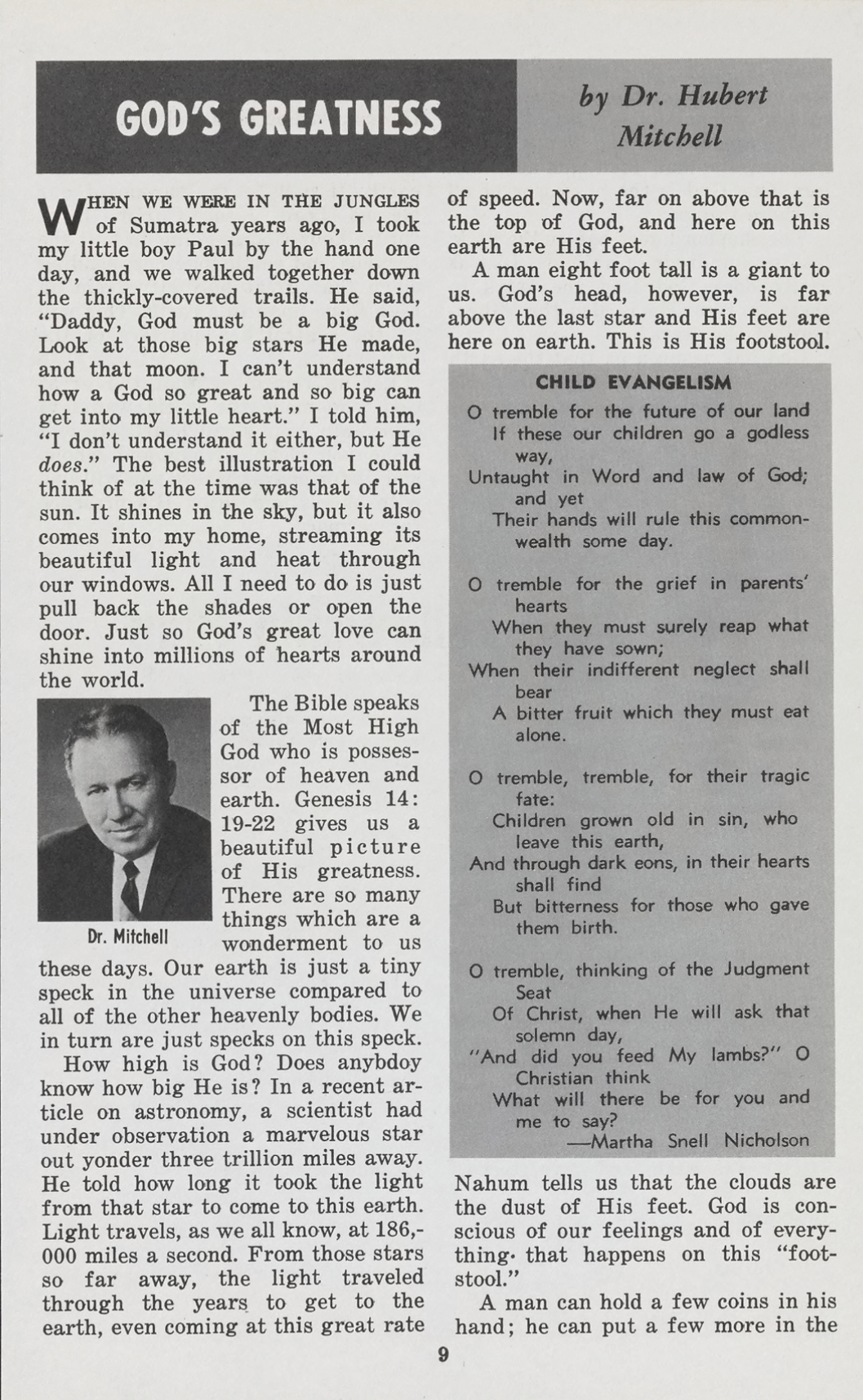 God's Greatness, page 1 of 2, article by Hubert Mitchell for Biola Broadcaster, Jan, 1967
